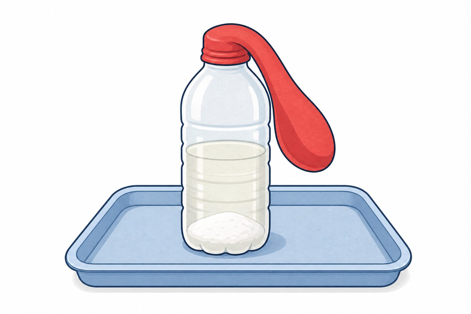 Apparatus before mixing: limp balloon sealed over the bottle neck