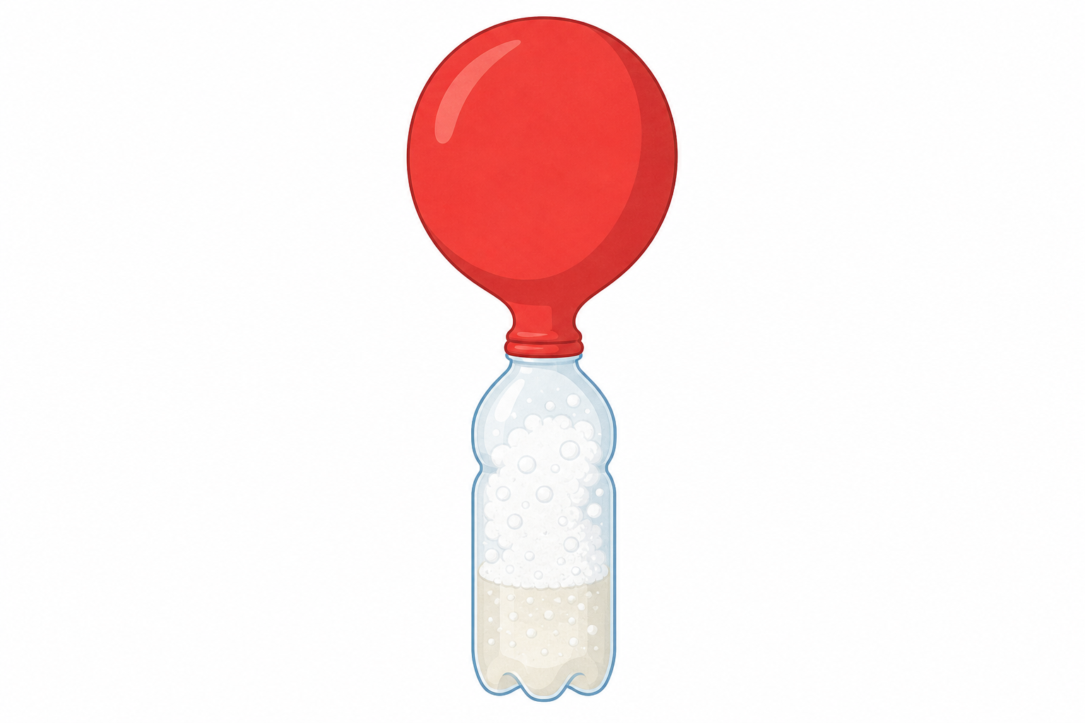Same apparatus after mixing: gas has blown the balloon up