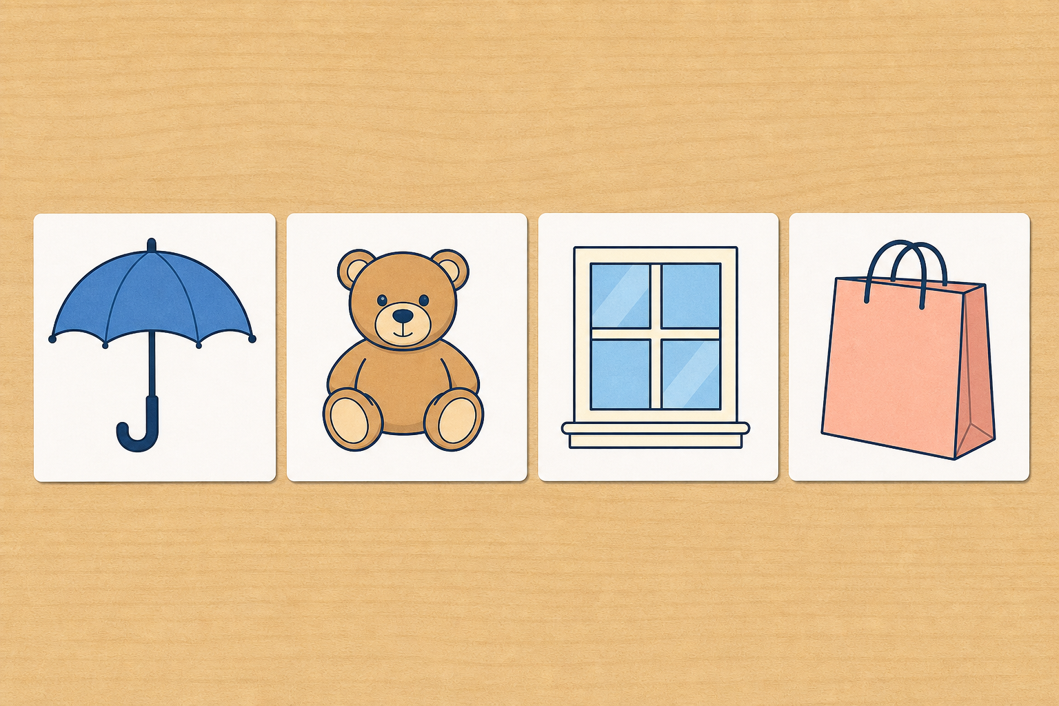 The four job cards each group works from, laid out ready