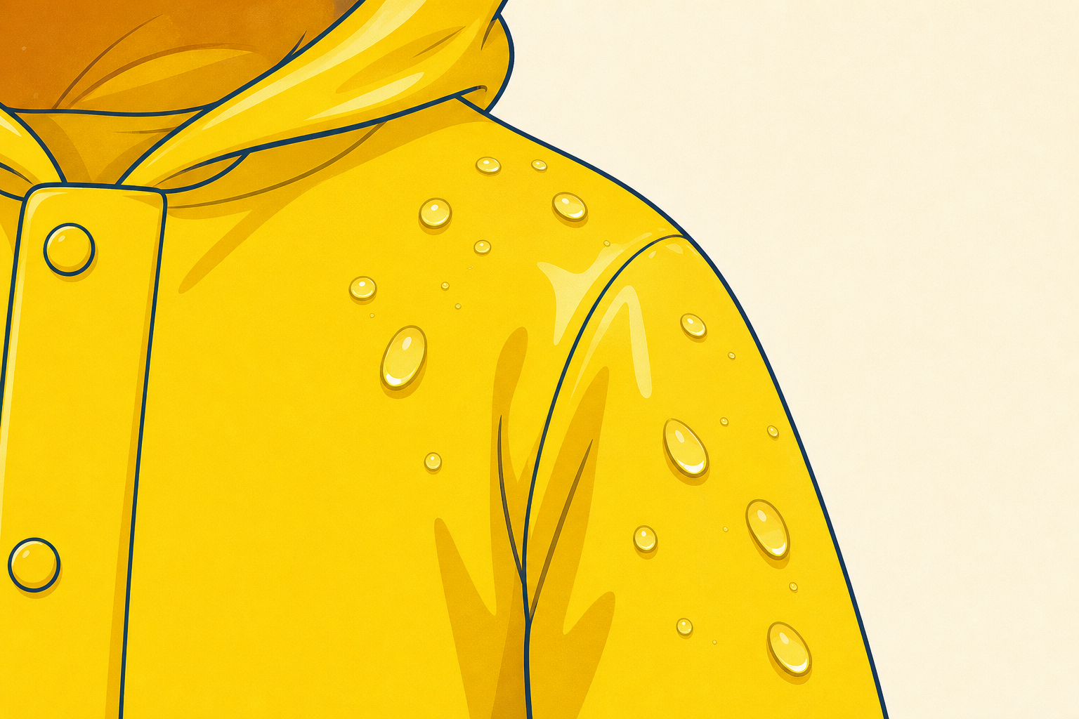 Close-up of raincoat fabric beading water, the two-jobs problem in one object