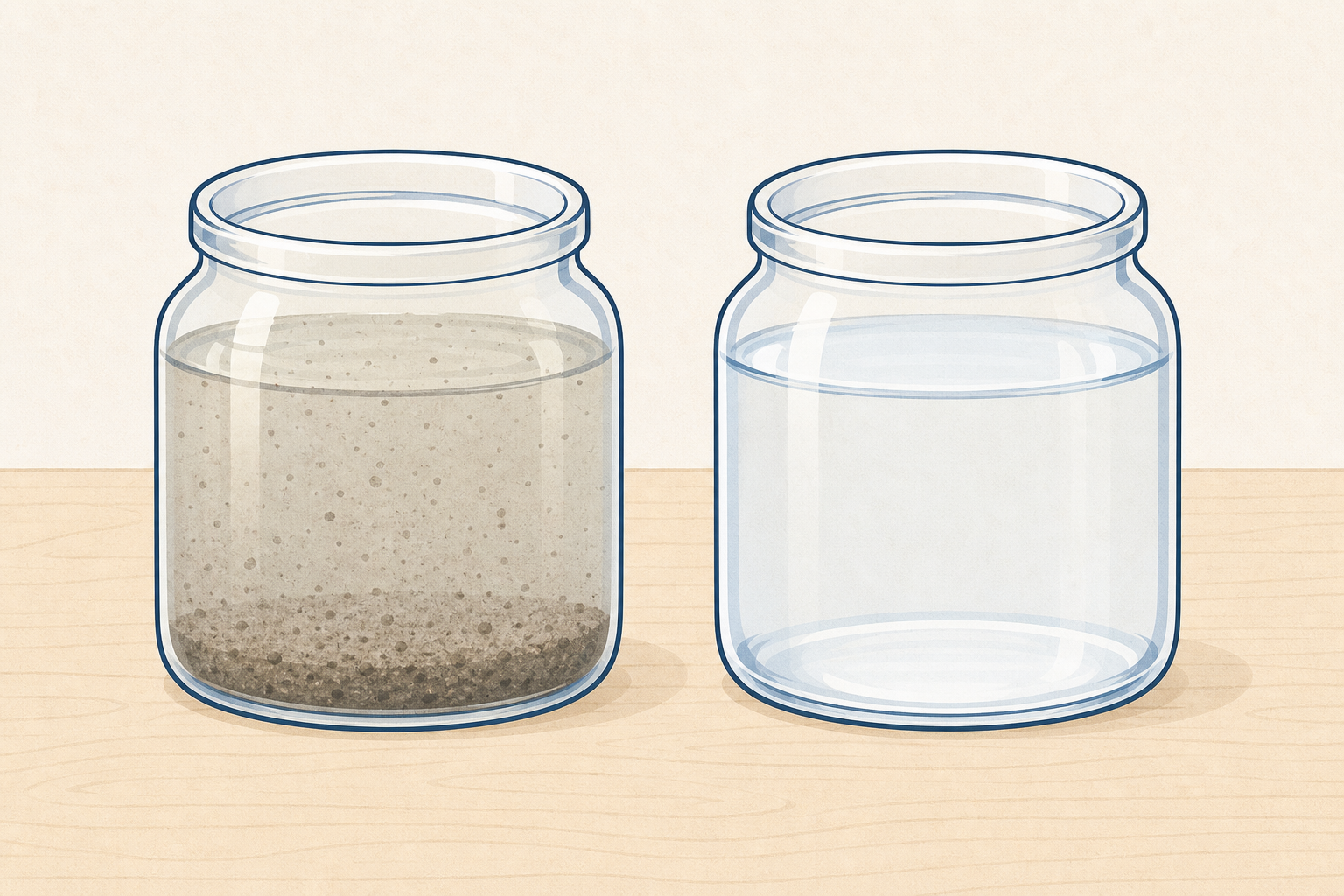 Mixture jar beside solution jar so children compare cloudy and clear