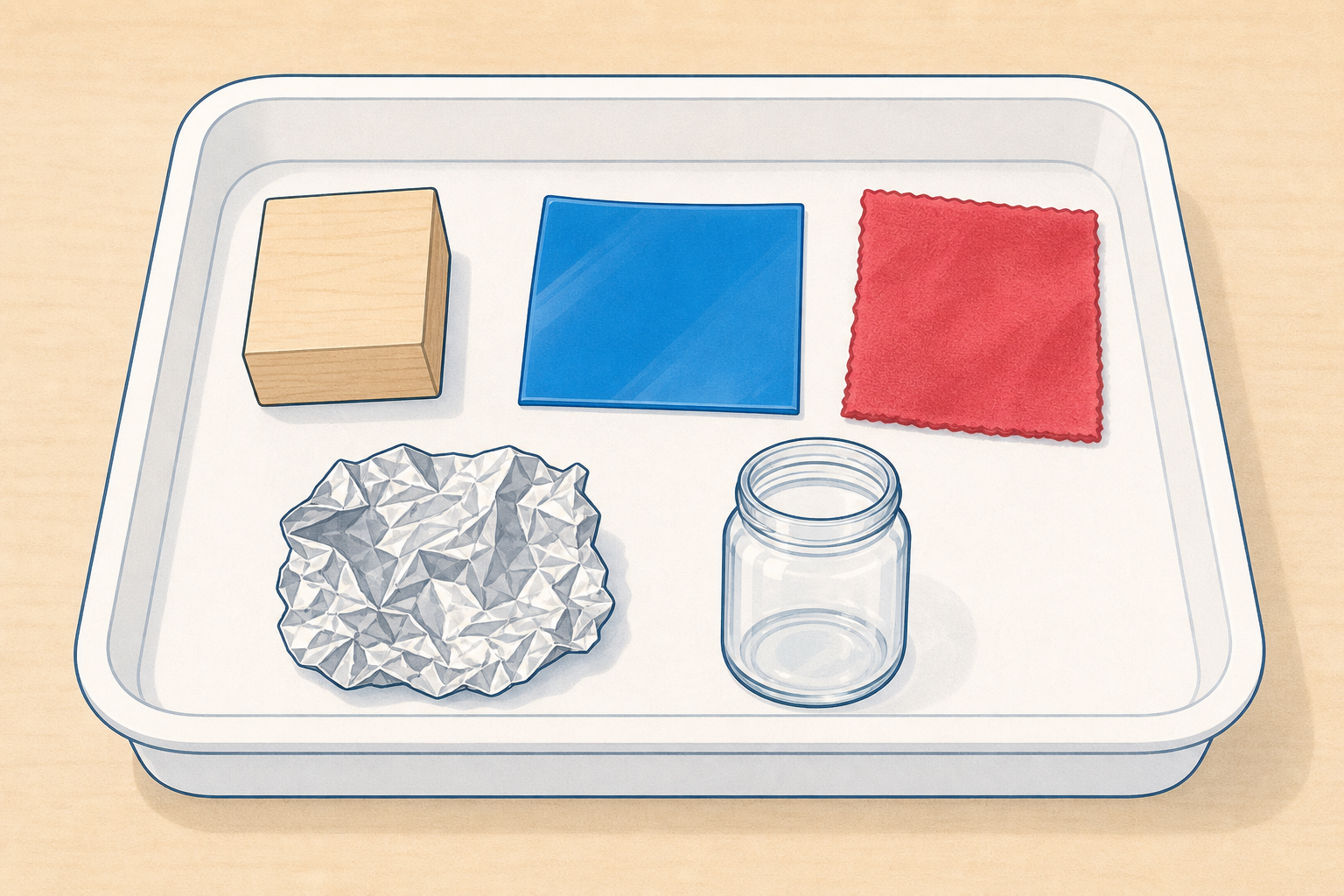 The tray of materials each group will handle in this activity