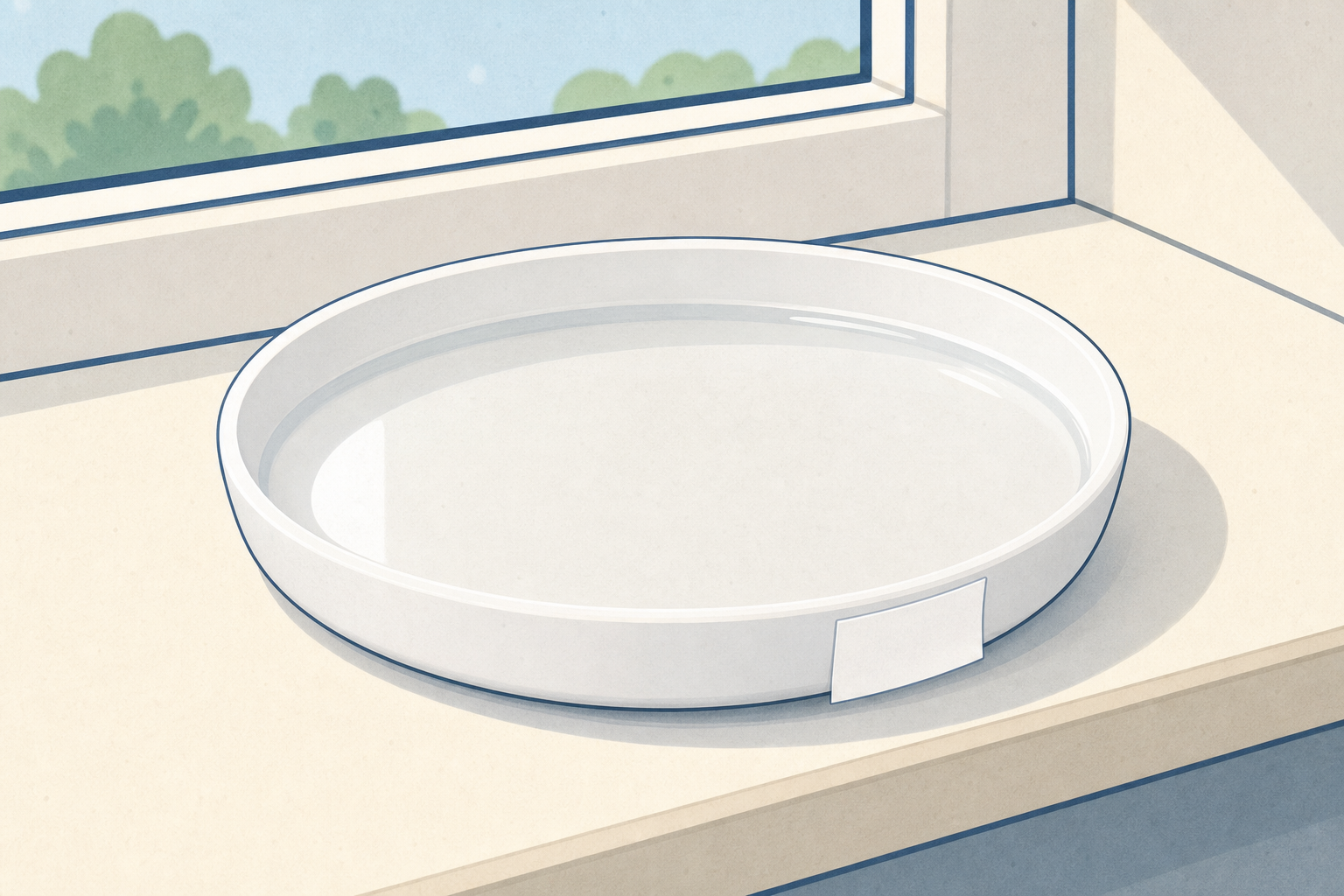 The evaporation dish set on the windowsill before pouring begins