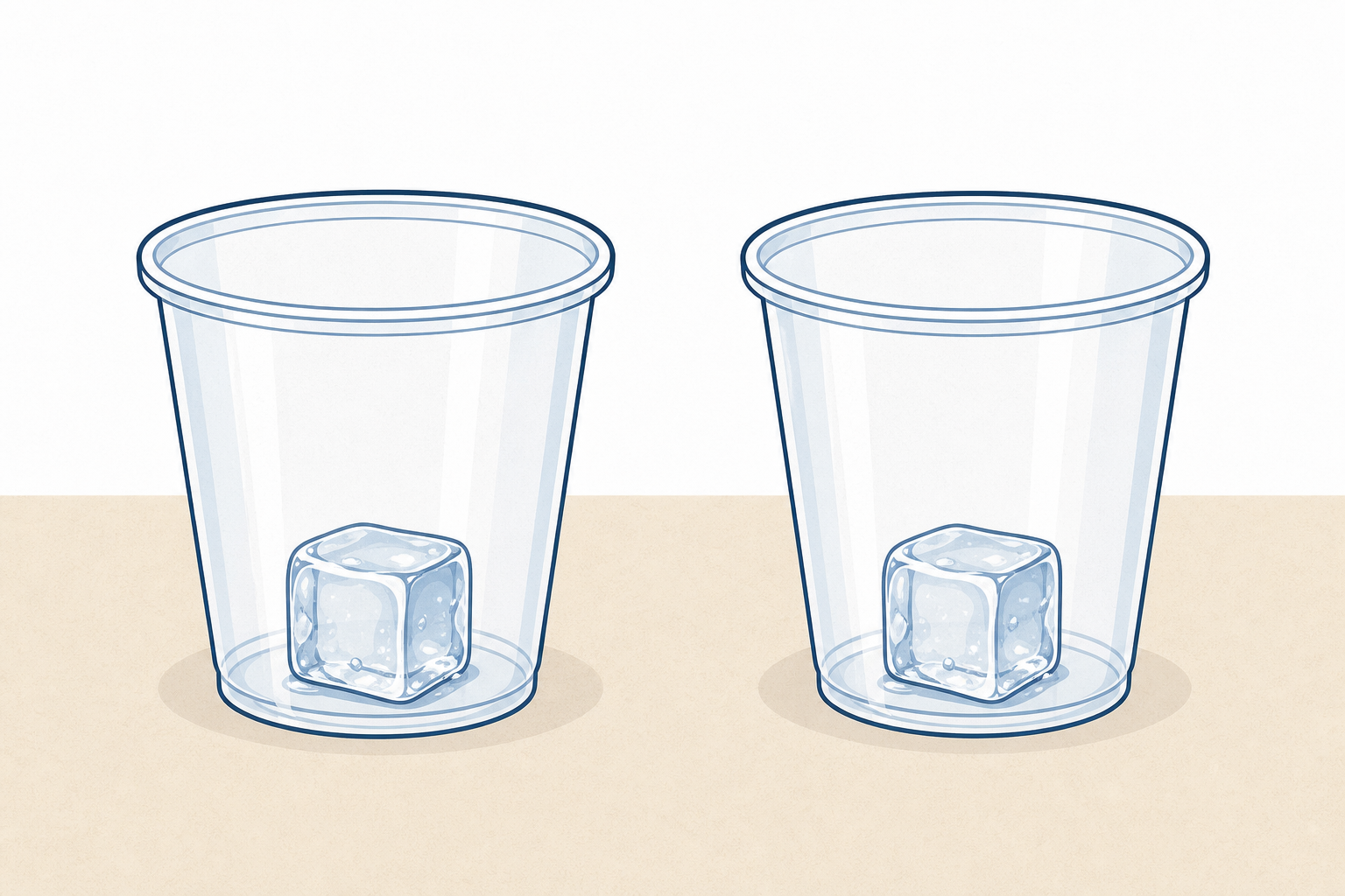The two ice cubes the whole lesson compares, shown plainly and close