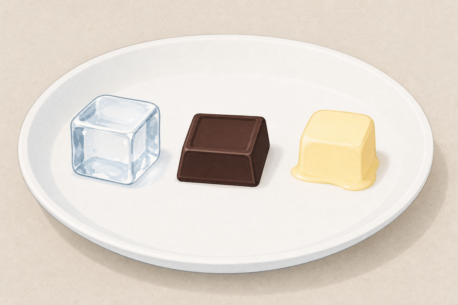 The three materials the class will warm, shown plainly and close
