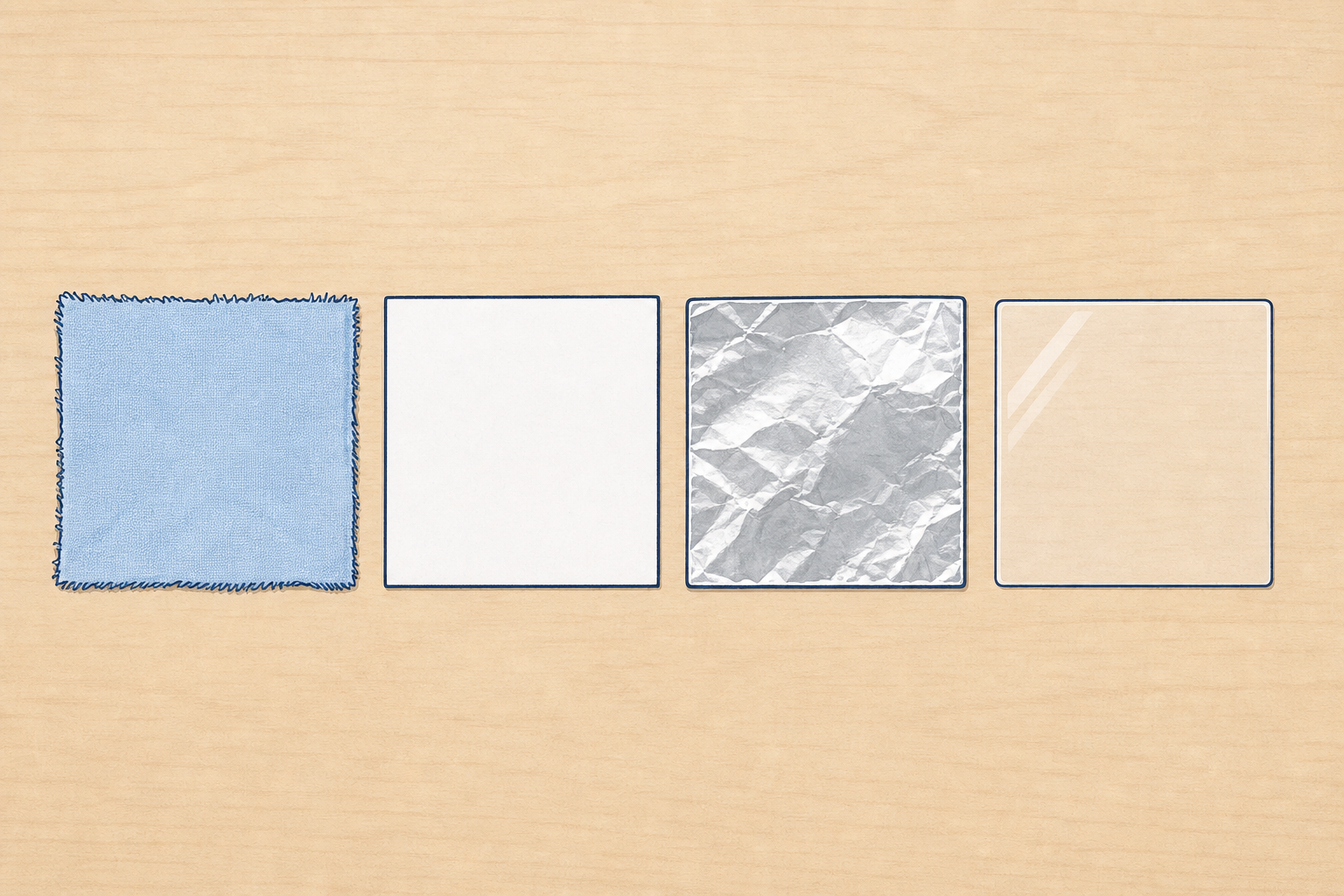 The four test materials the class will compare, laid out plainly
