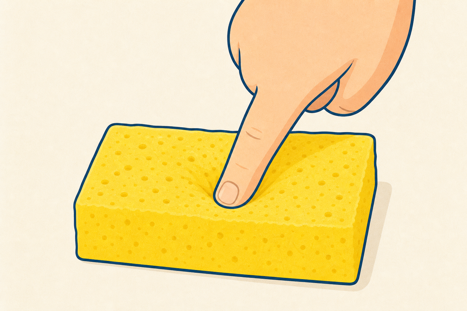 Sponge squashing under a pressing finger, showing what soft means