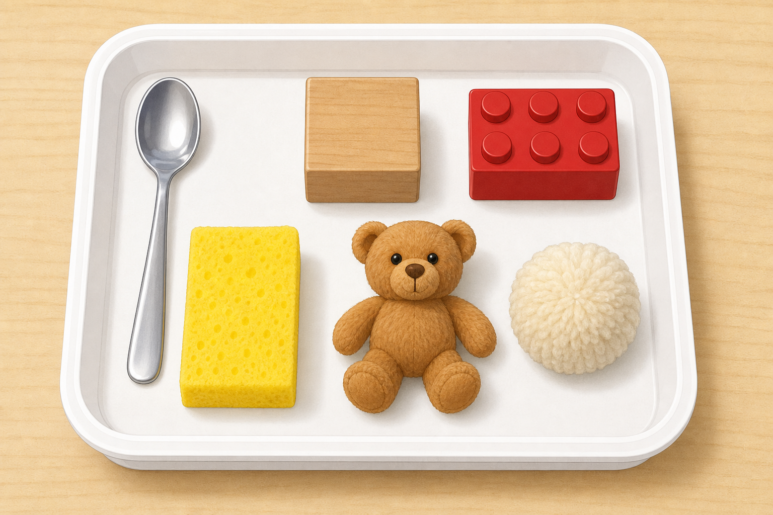 The group touch tray and everything in it before children handle the objects