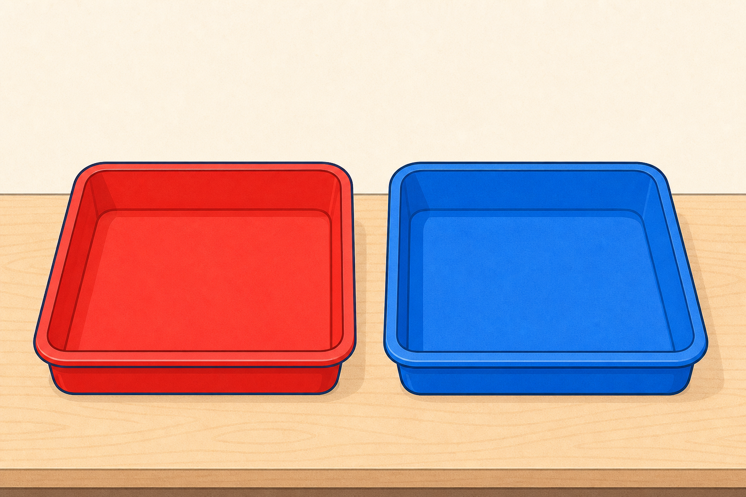 The two empty sorting trays waiting, so children see the apparatus