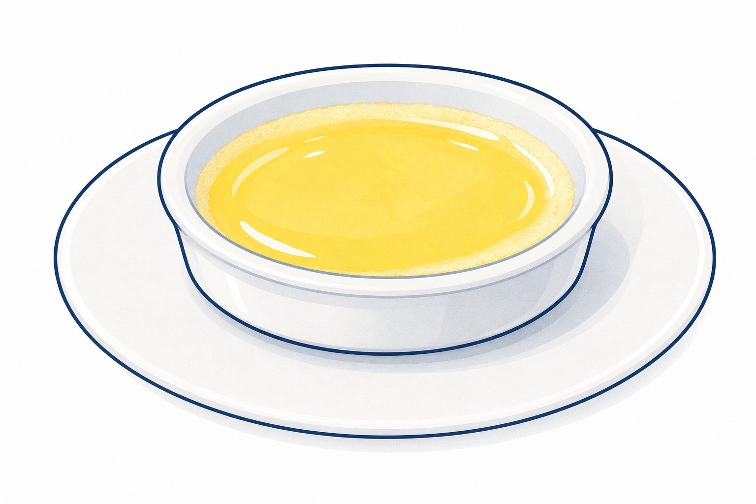 Melted butter cooling on a cool plate, edges thickening and losing shine