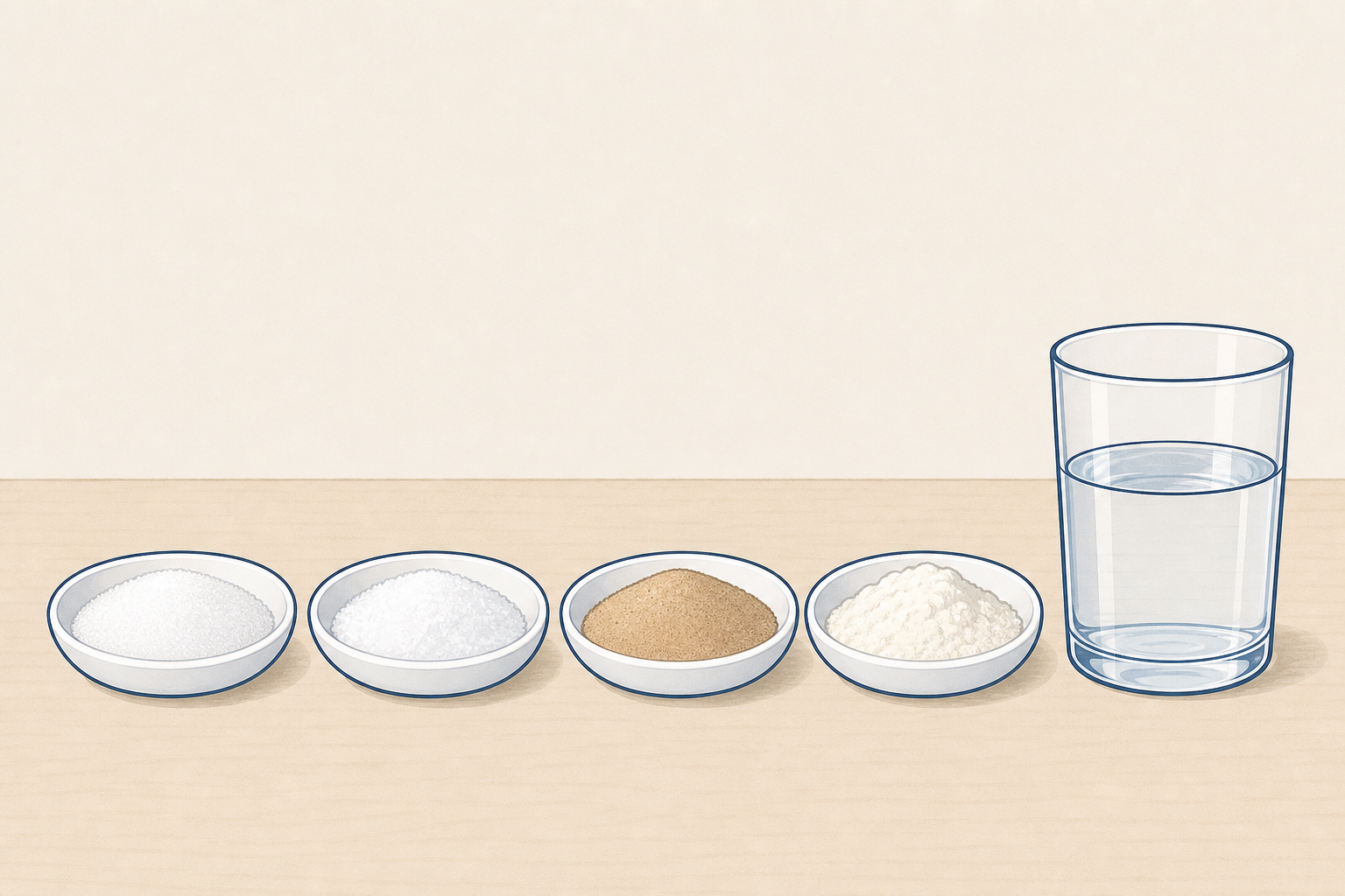 The four dry materials to be tested, side by side for comparison