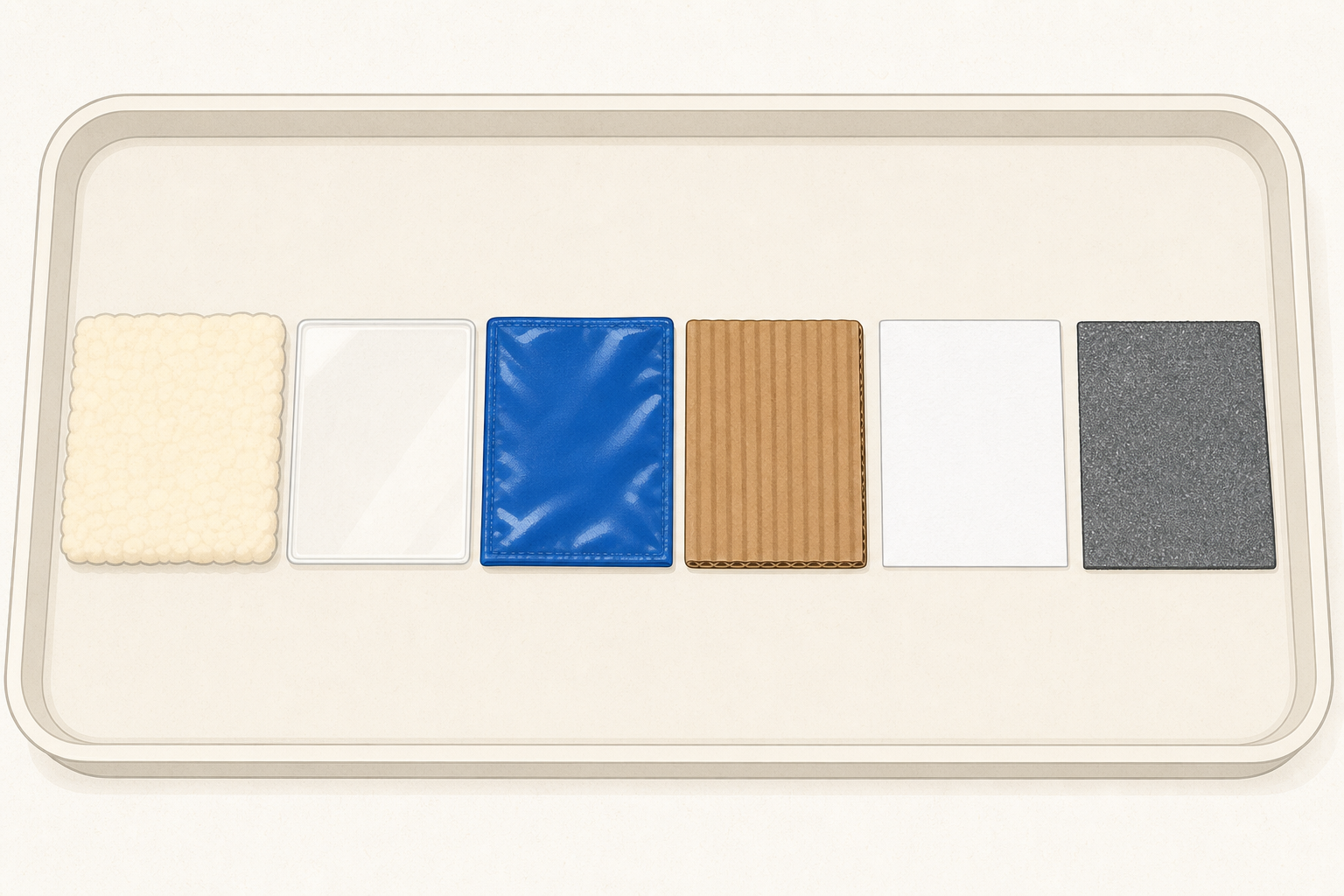 The actual material samples children will place on the job cards