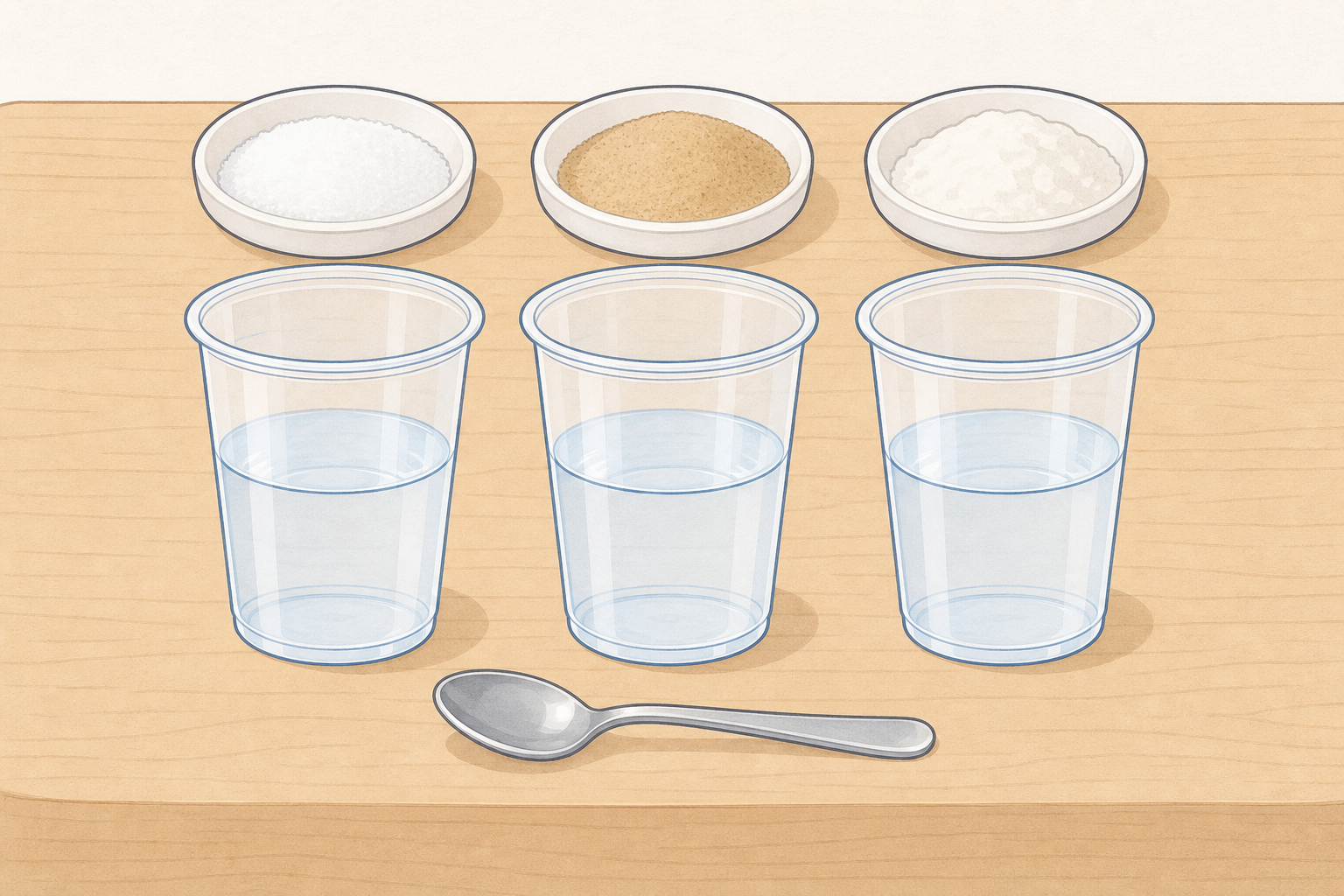 The station apparatus: fresh cup per material, spoon, dry materials