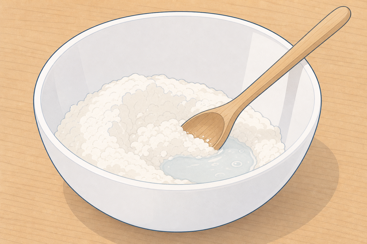 The baker's flour and water in one bowl, the thing the lesson is about