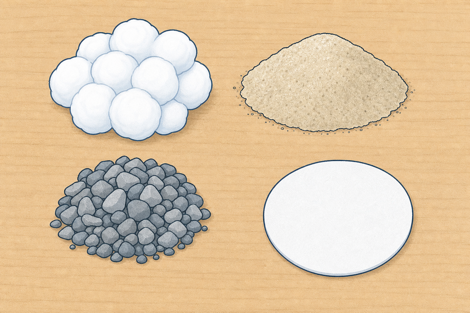 The actual filter materials children will choose from and stack