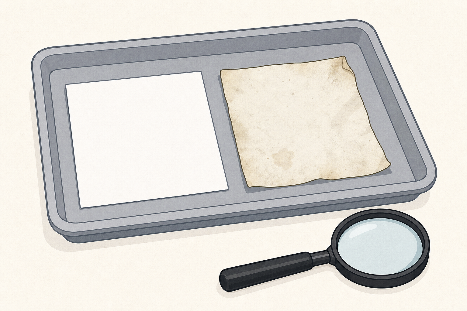 How a matching pair of samples and the magnifier are set out