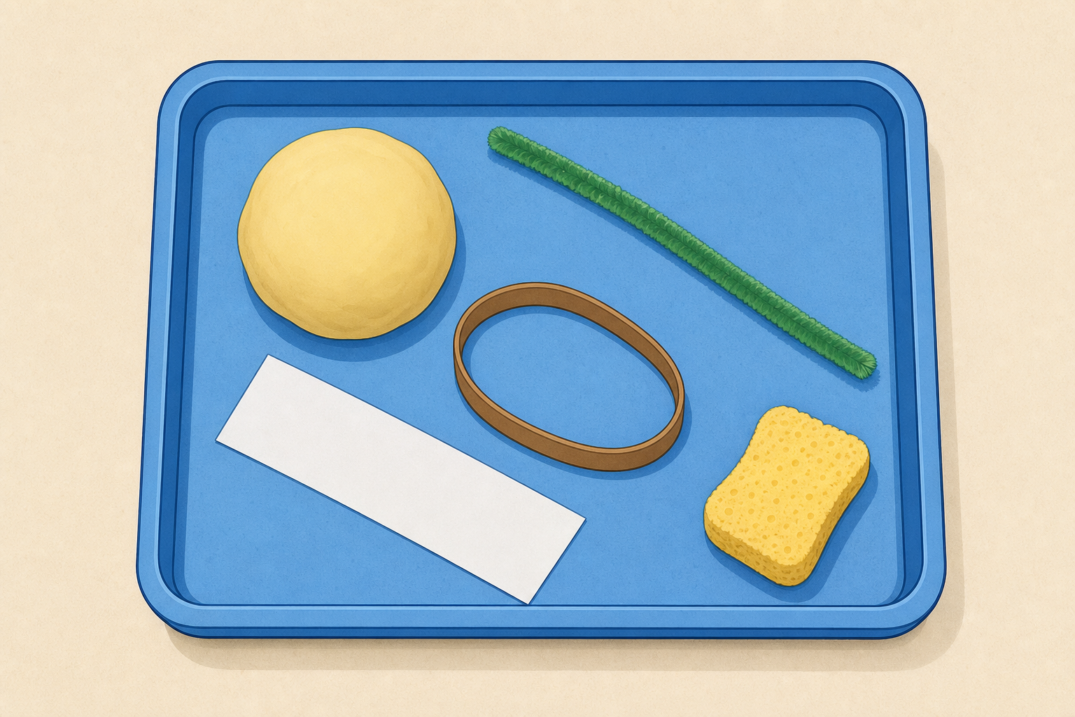 The tray of materials each child will handle, so they know what to expect