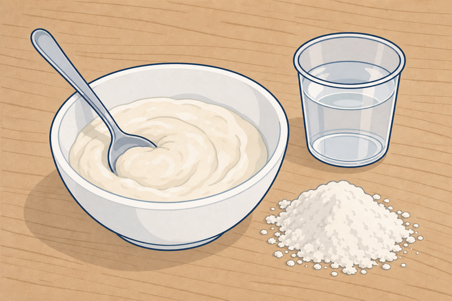 The real materials of the lesson: flour, water and a bowl of mix