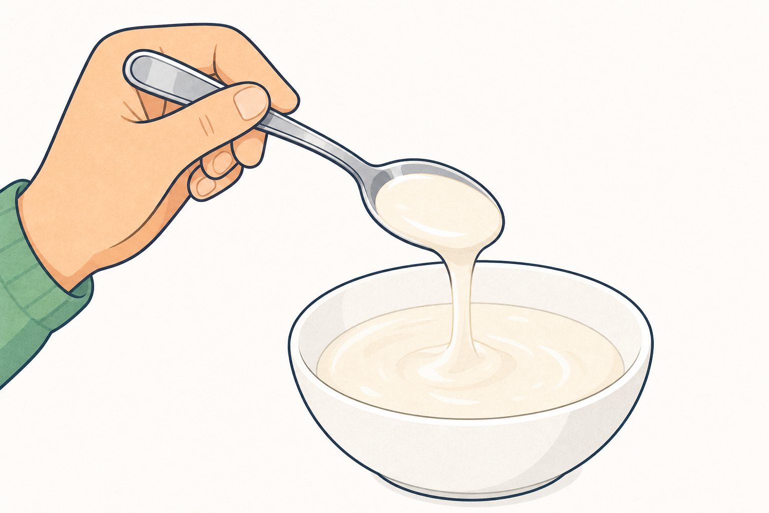 Tipped spoon showing a mix pouring, the question the lesson asks