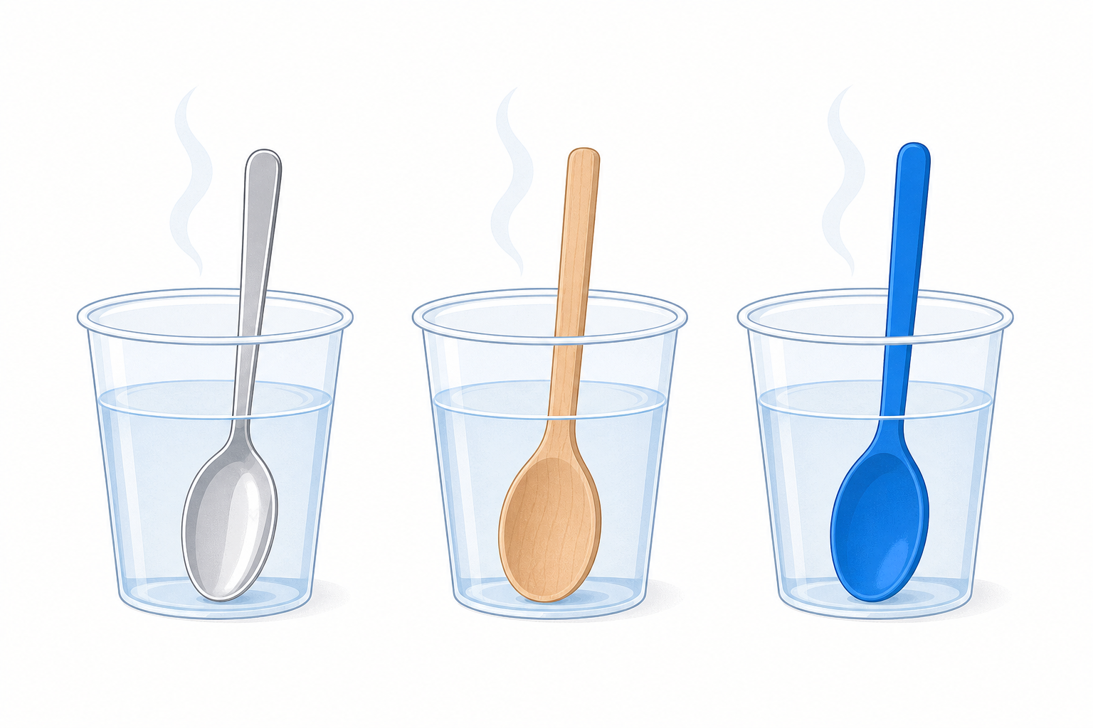 The three spoons standing in identical cups, the real test set-up
