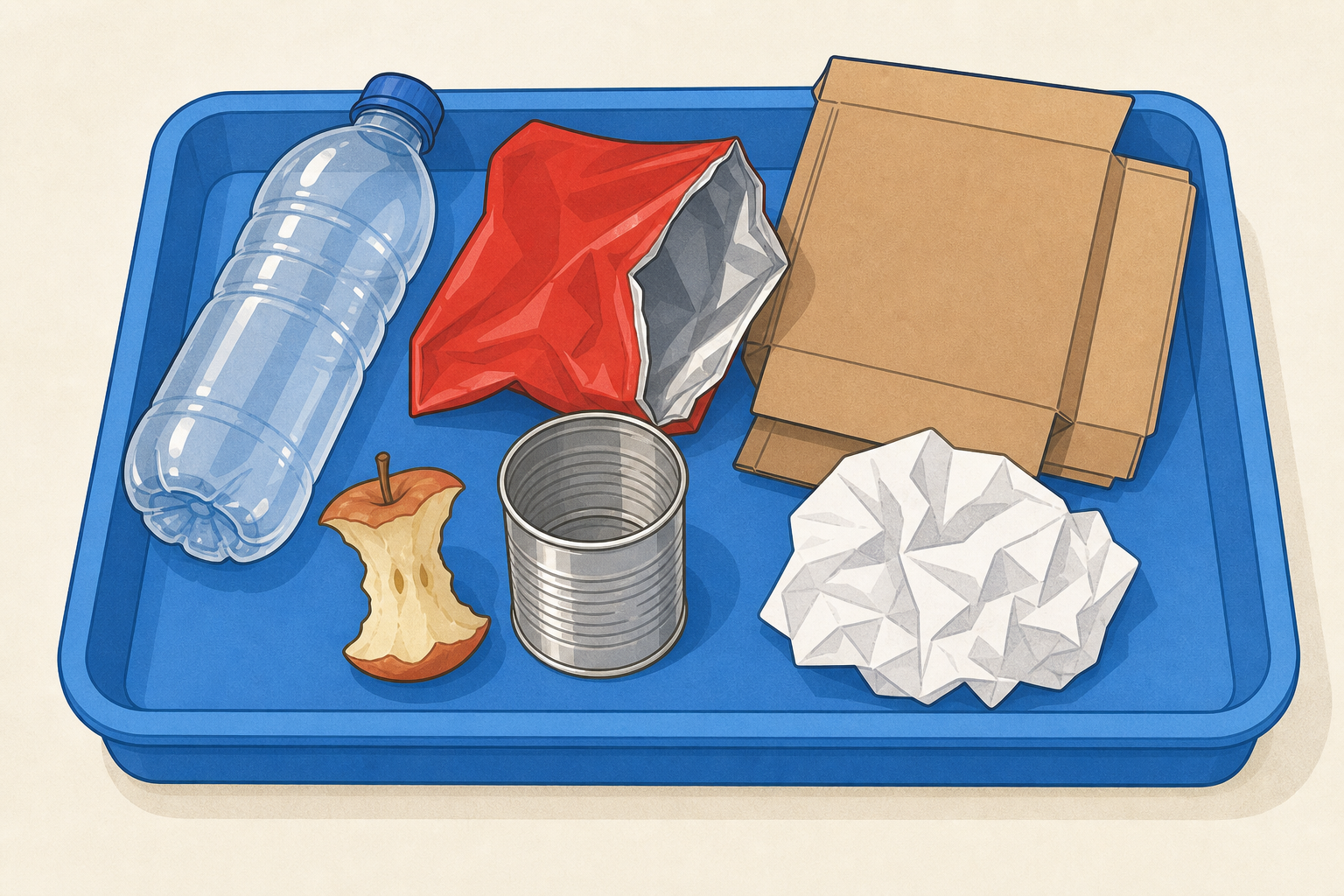 The actual tray of waste the class will examine and sort today
