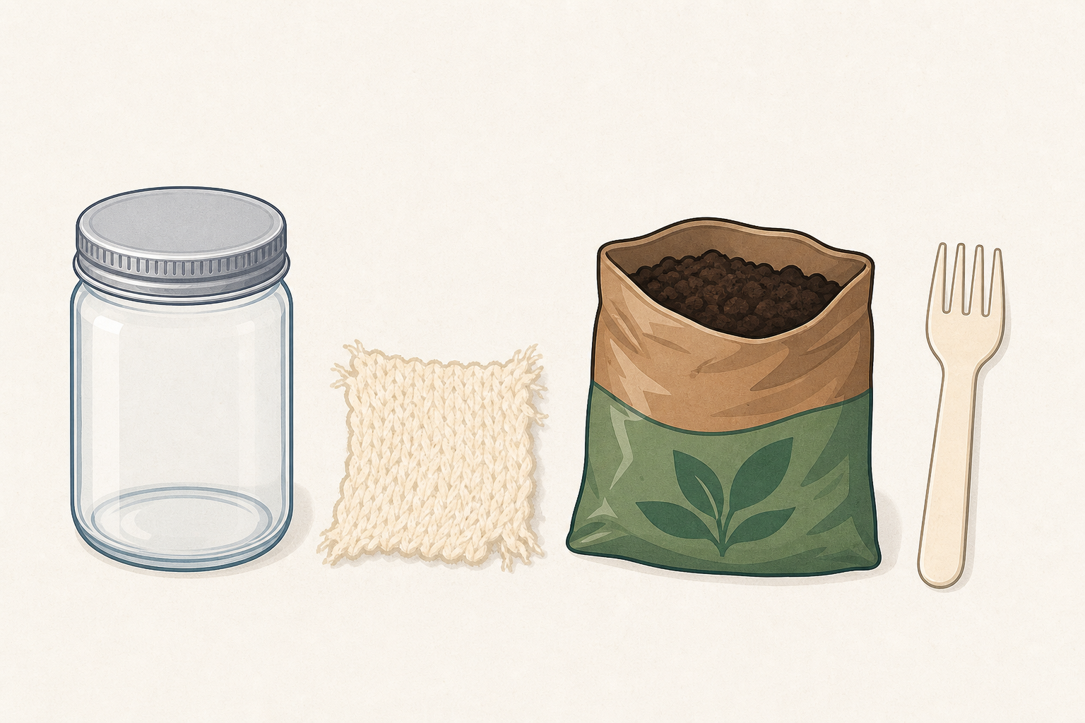The four everyday materials the whole lesson compares, shown plainly together
