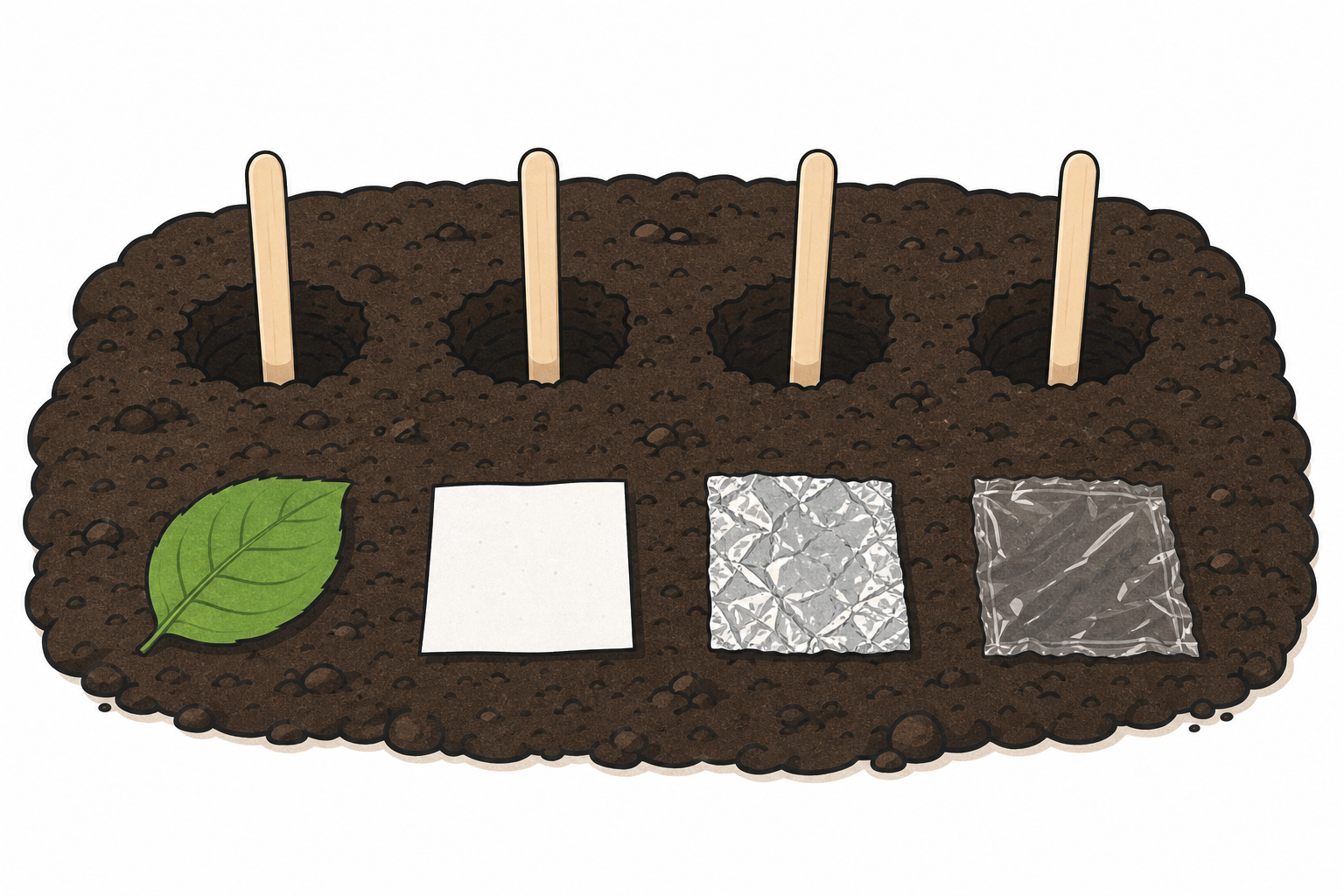 Samples ready beside the dug holes, each piece the same size