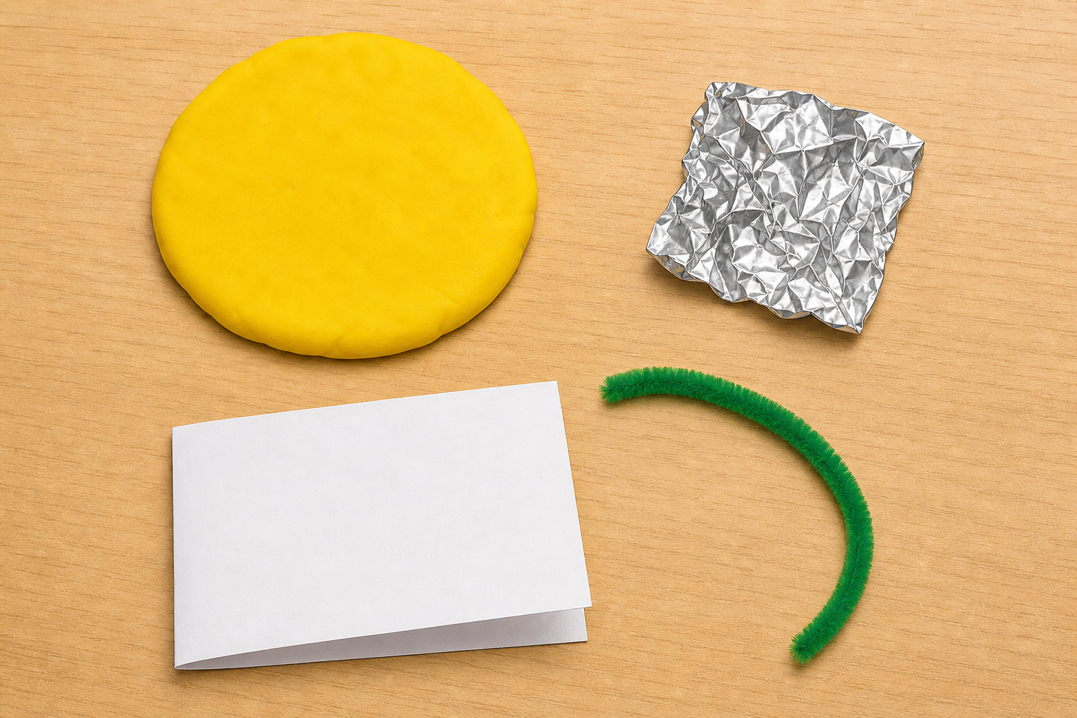 The same four materials after changing, so children compare shapes