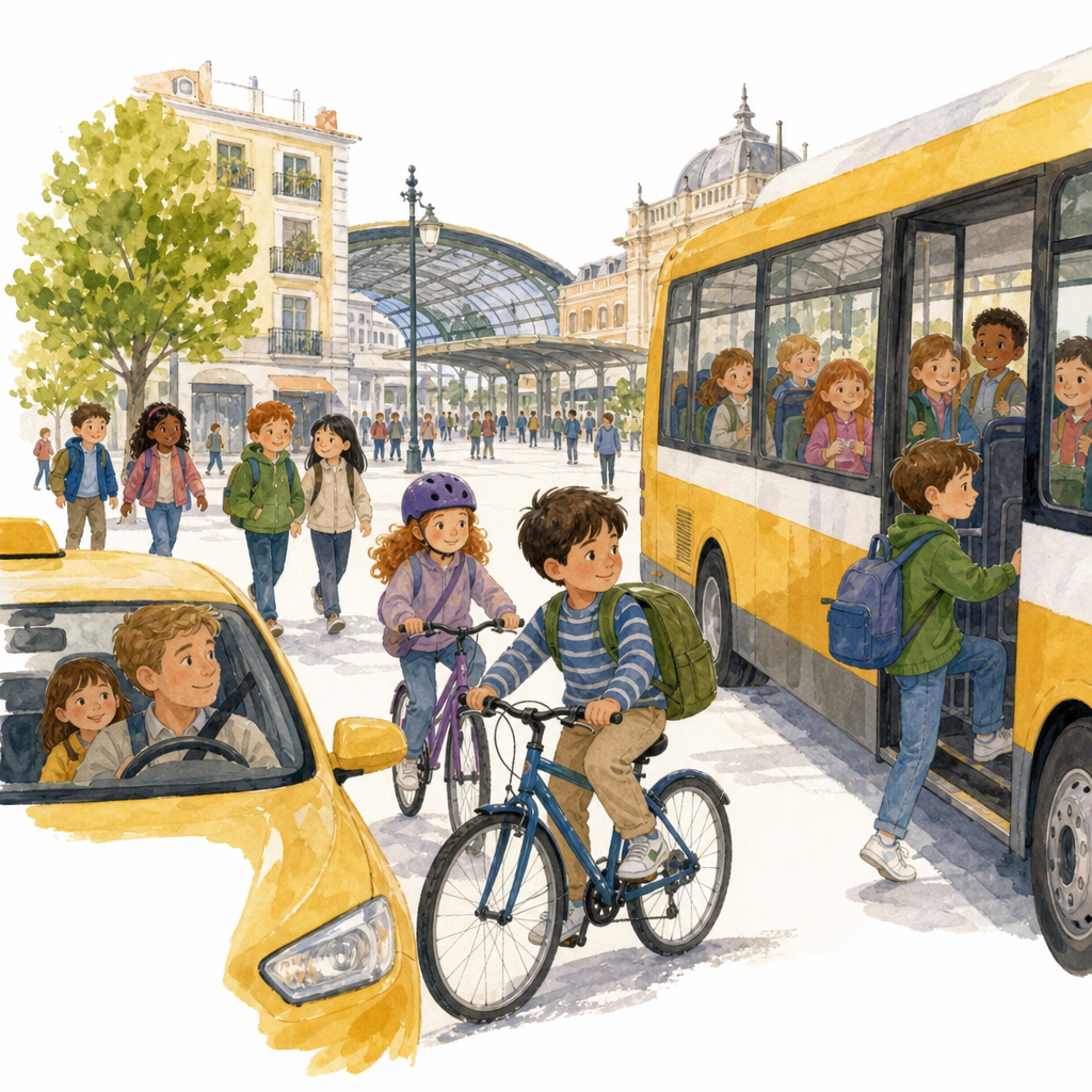 Illustration for How do you get to school?