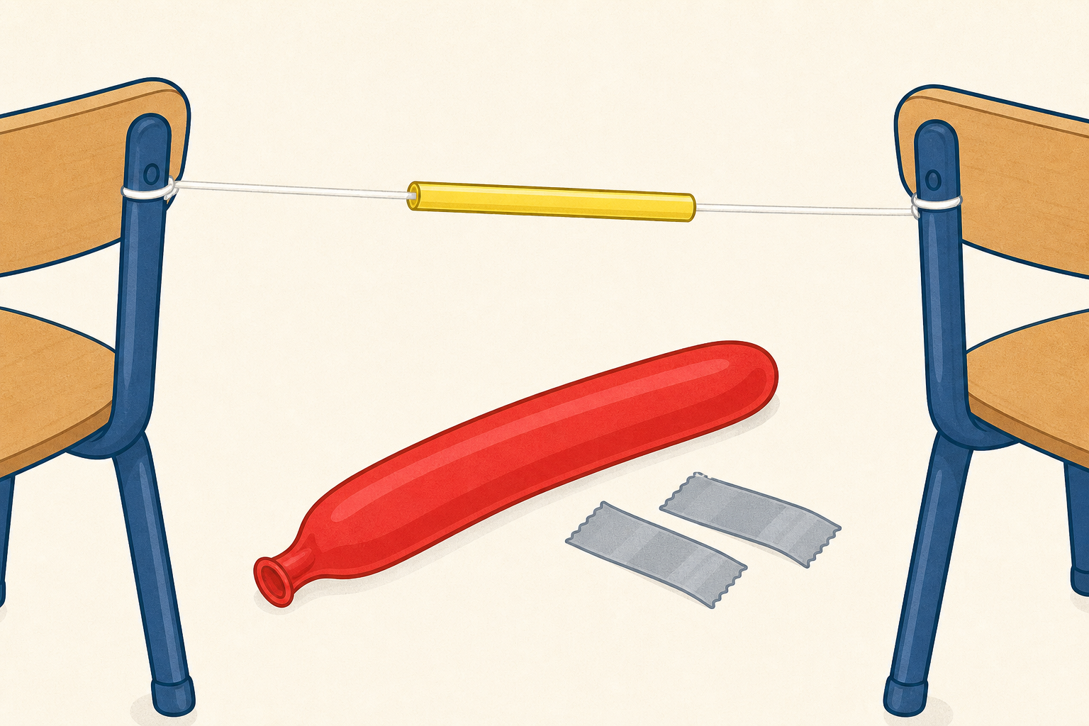 Balloon rocket build step one: straw threaded onto the string