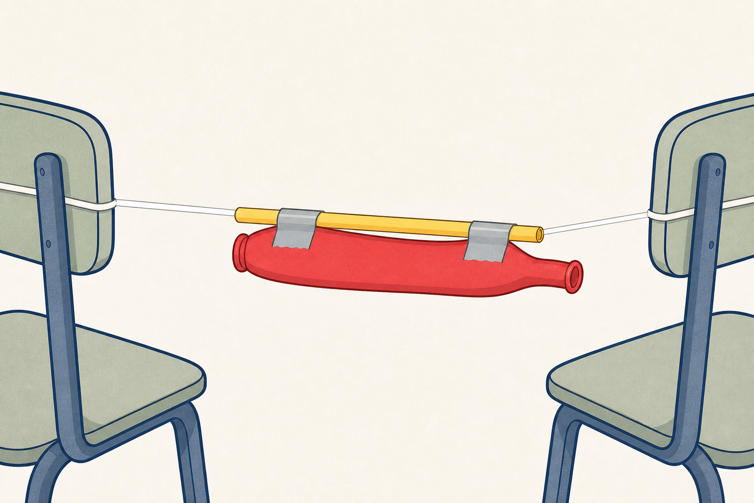Balloon rocket build step two: balloon taped to the straw