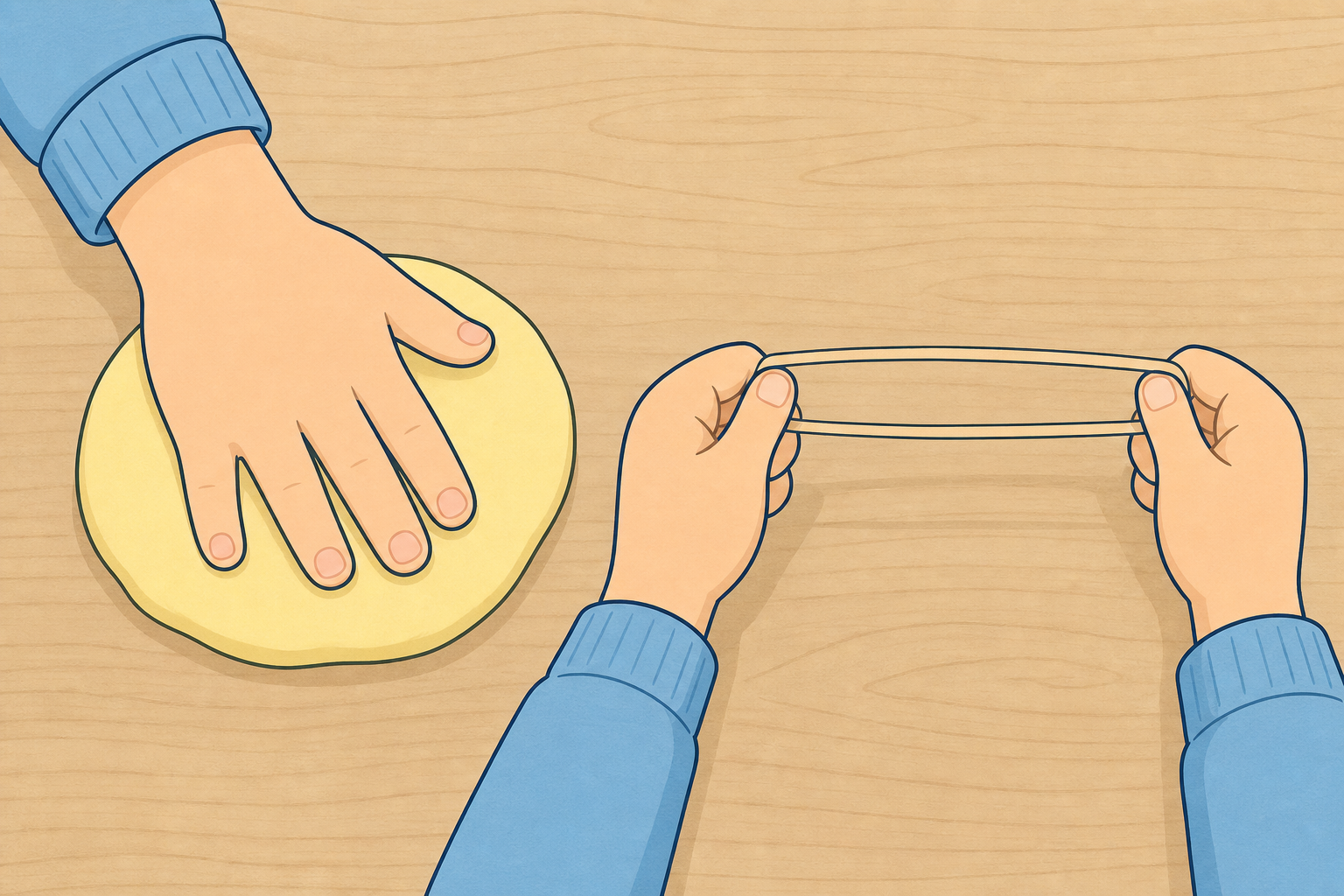Squashed dough and stretched band: what a push and a pull do