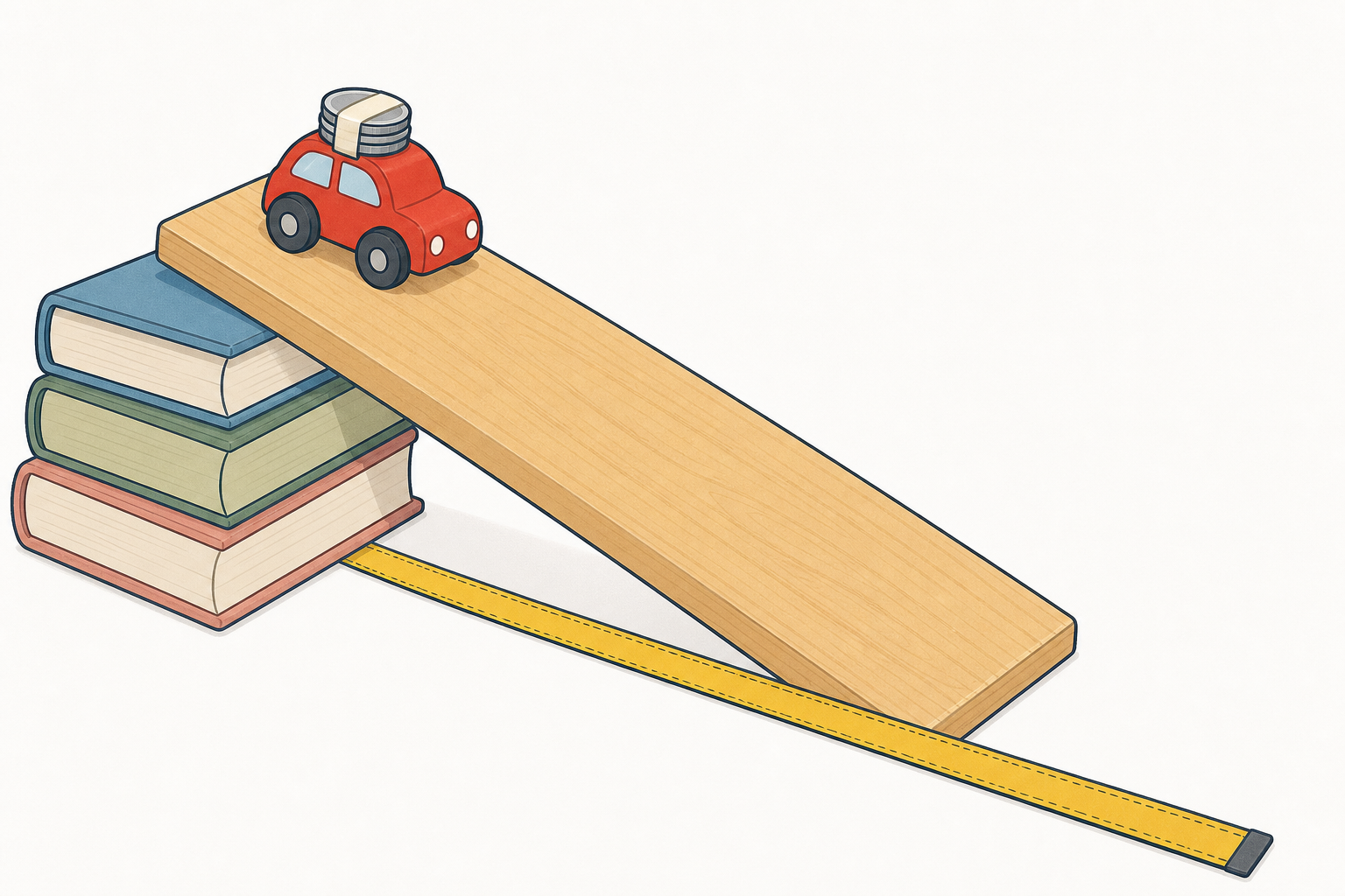 The ramp and car kit the class will test, shown plainly and close