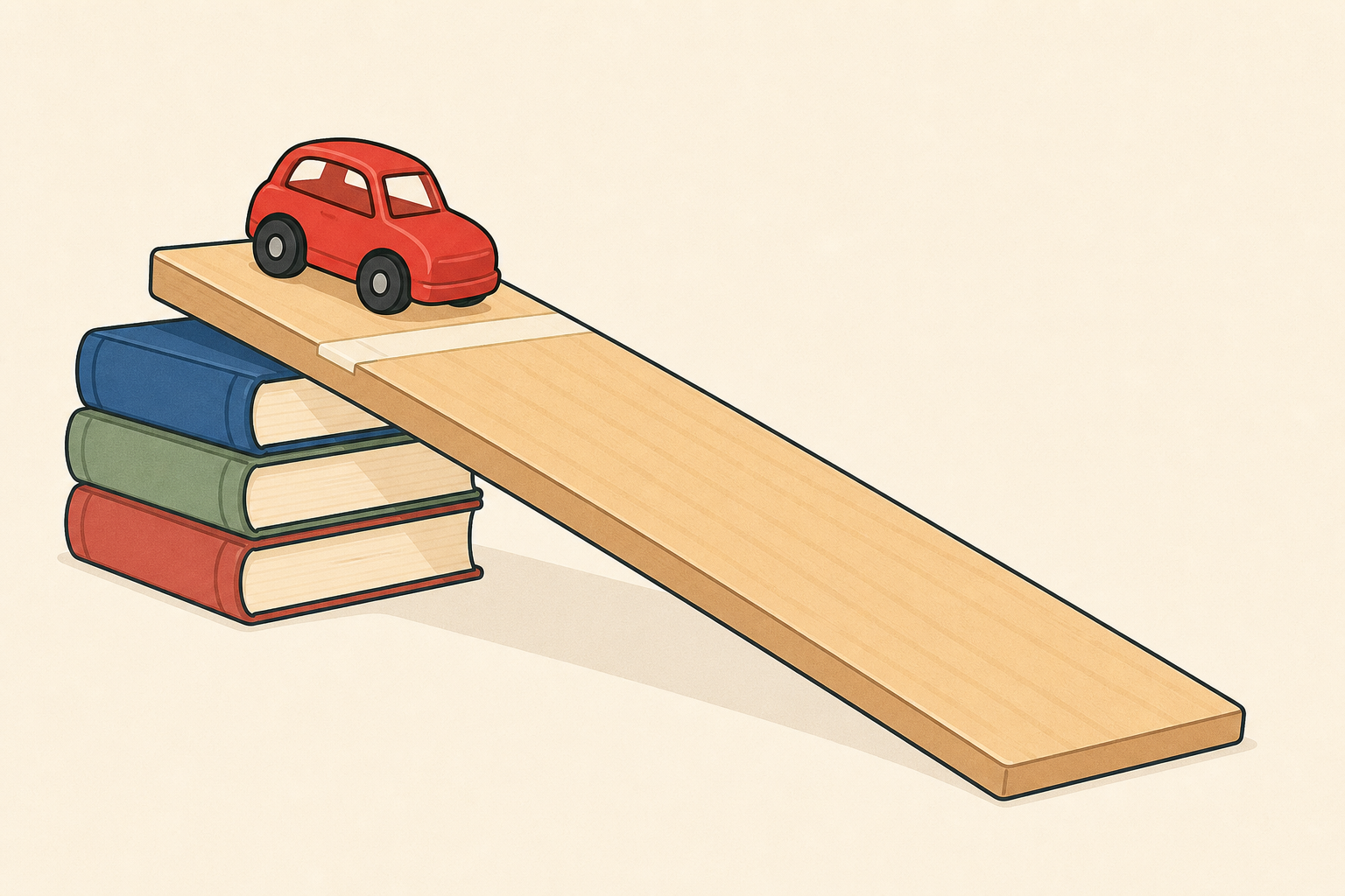 The ramp and car the class will test, shown plainly and close