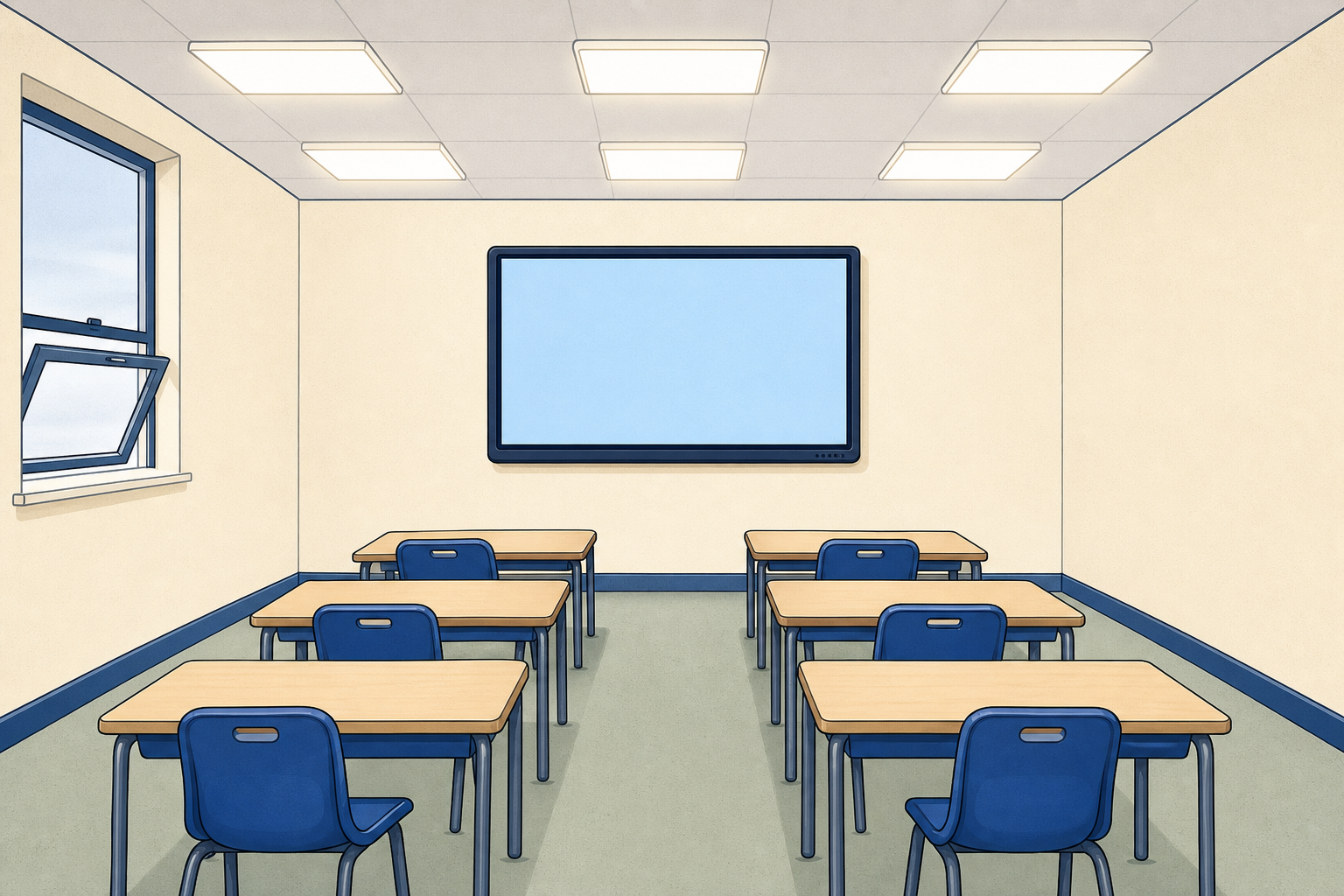 Empty lit classroom: the energy waste the whole lesson investigates
