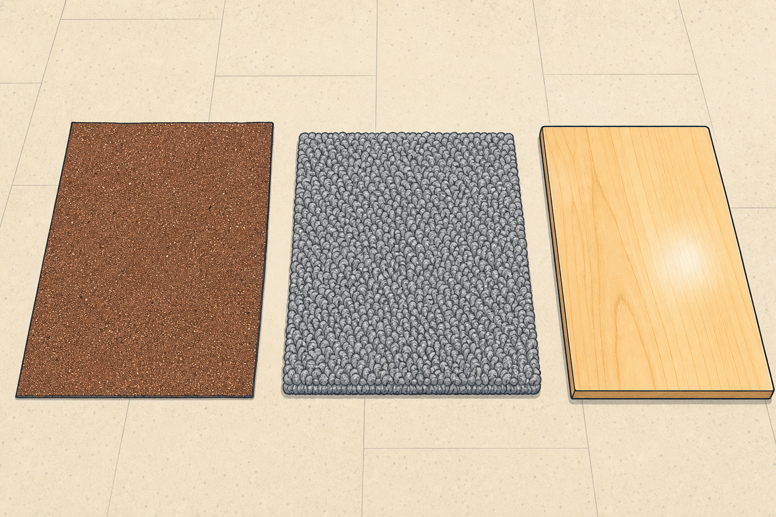 Close view of the three surface textures children are predicting about