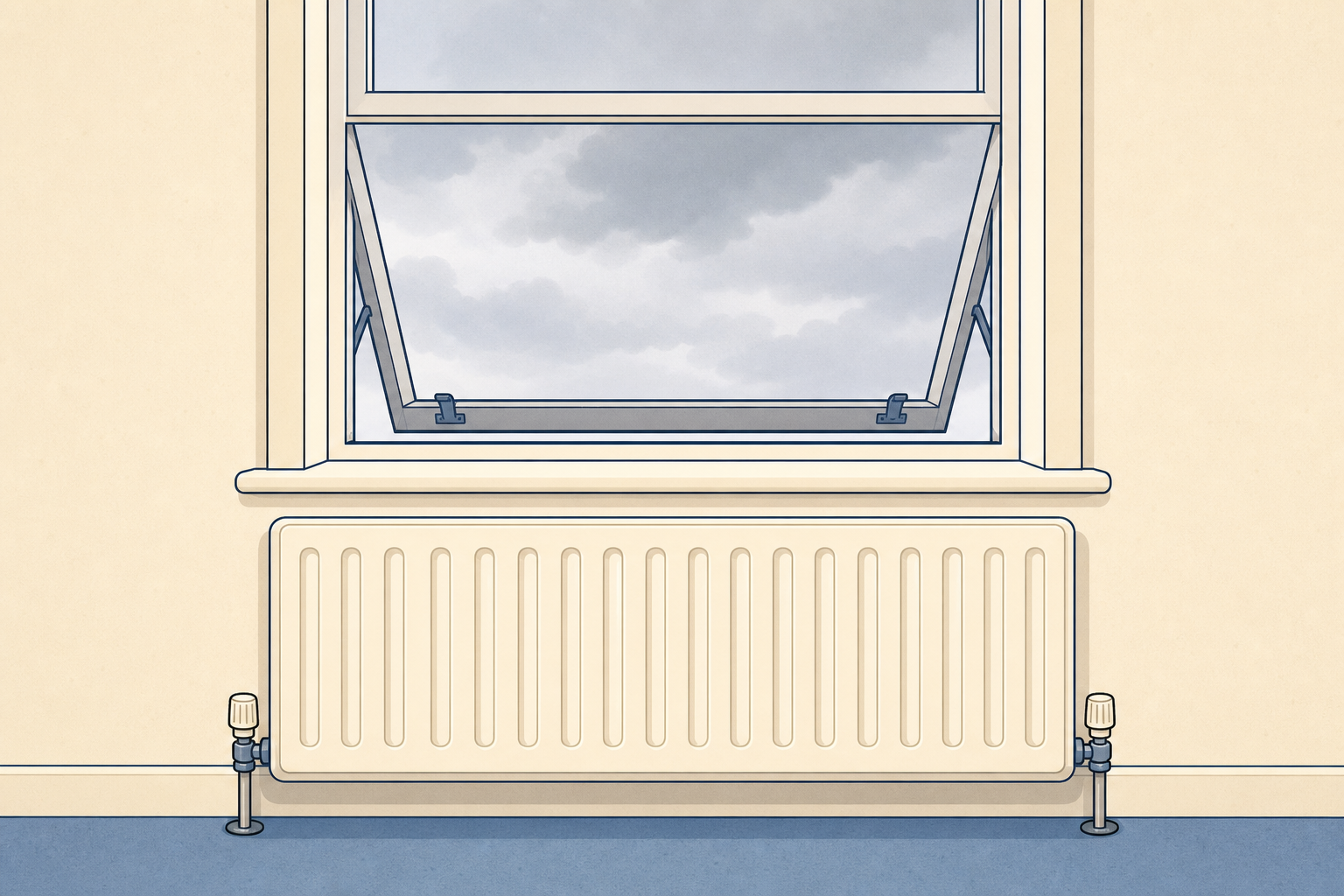 Heater on beside an open window, one thing to spot on walk