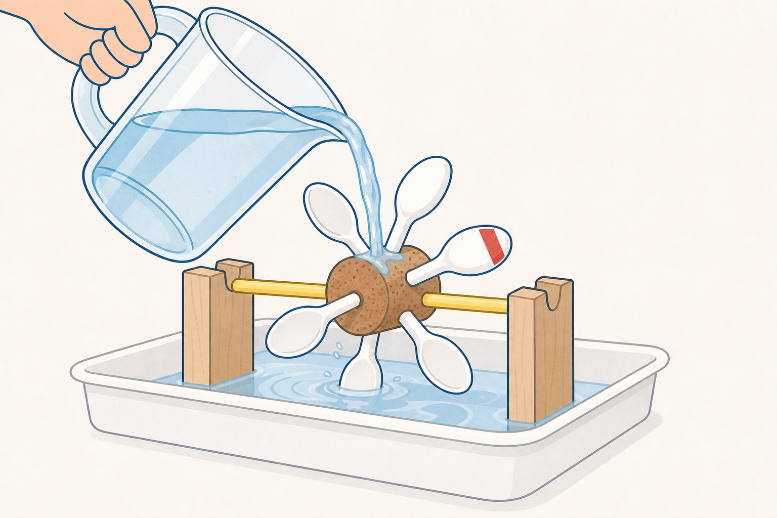 Pouring from a height onto the wheel, the test setup in action