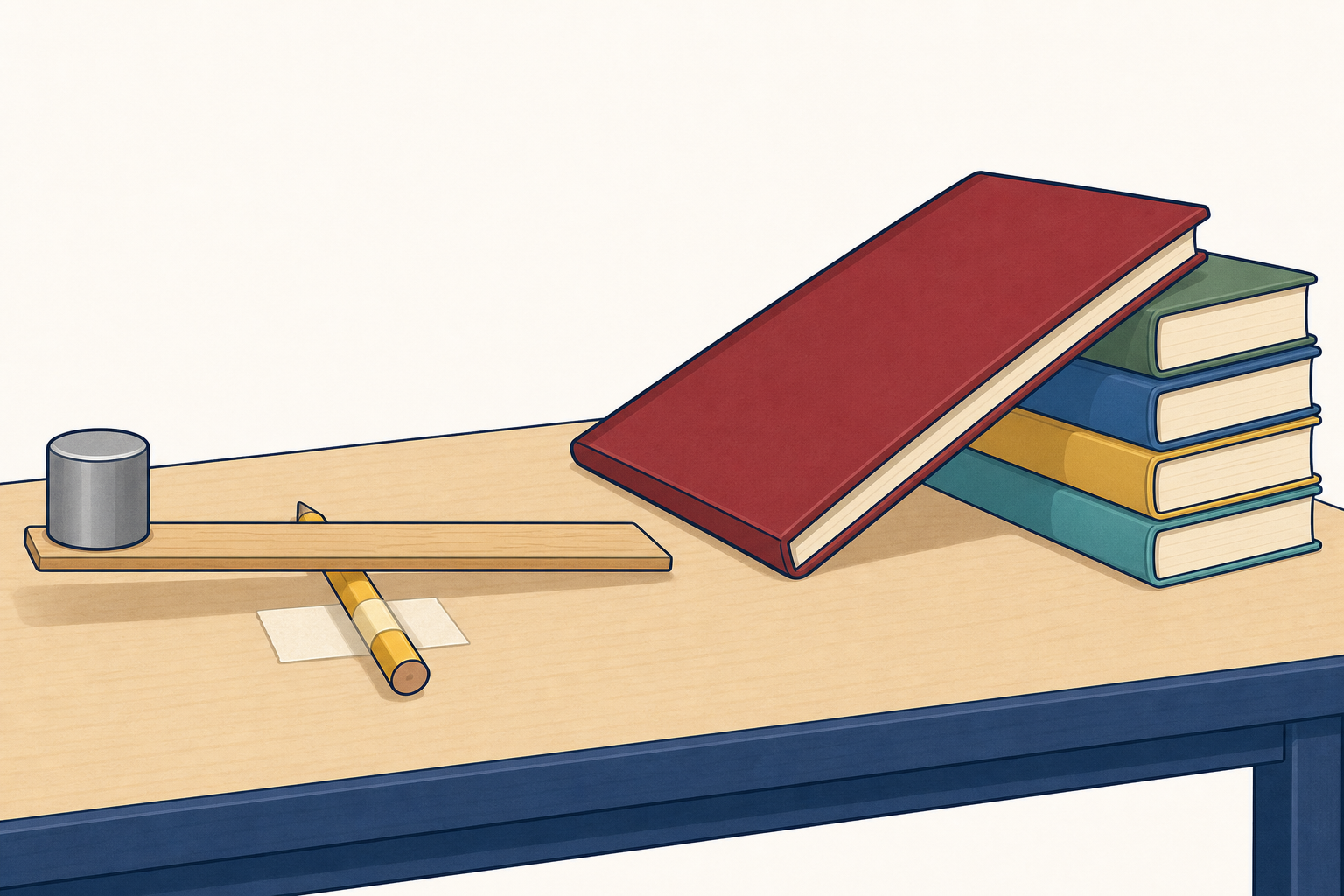 The two machines of the lesson, lever and ramp, side by side