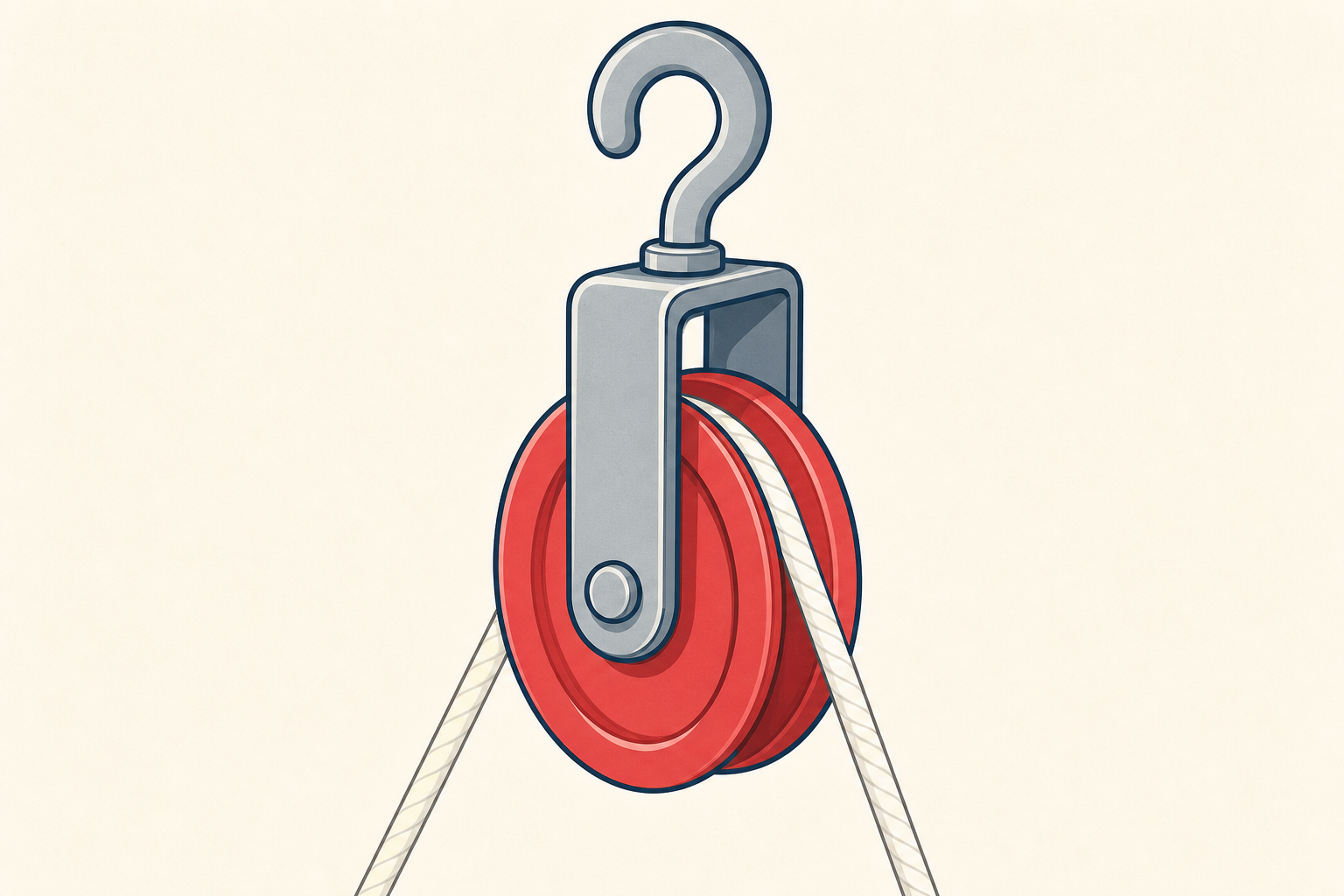Close view of pulley apparatus so children recognise the grooved wheel