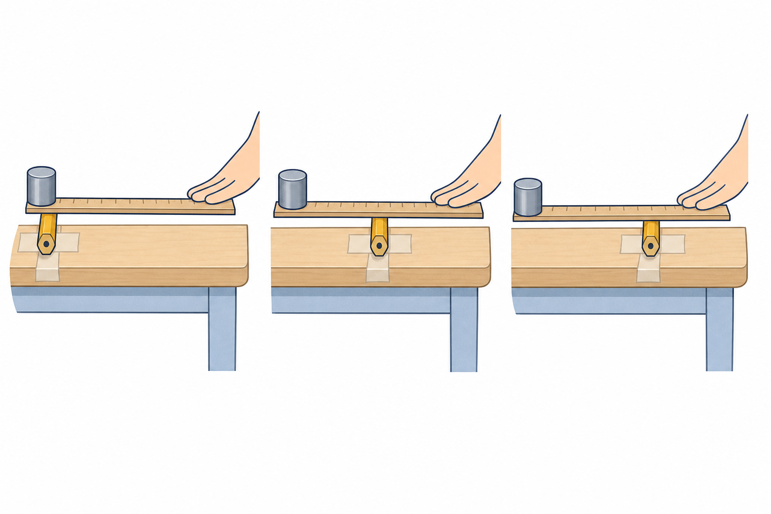 Three pivot positions to test, drawn side by side for comparison