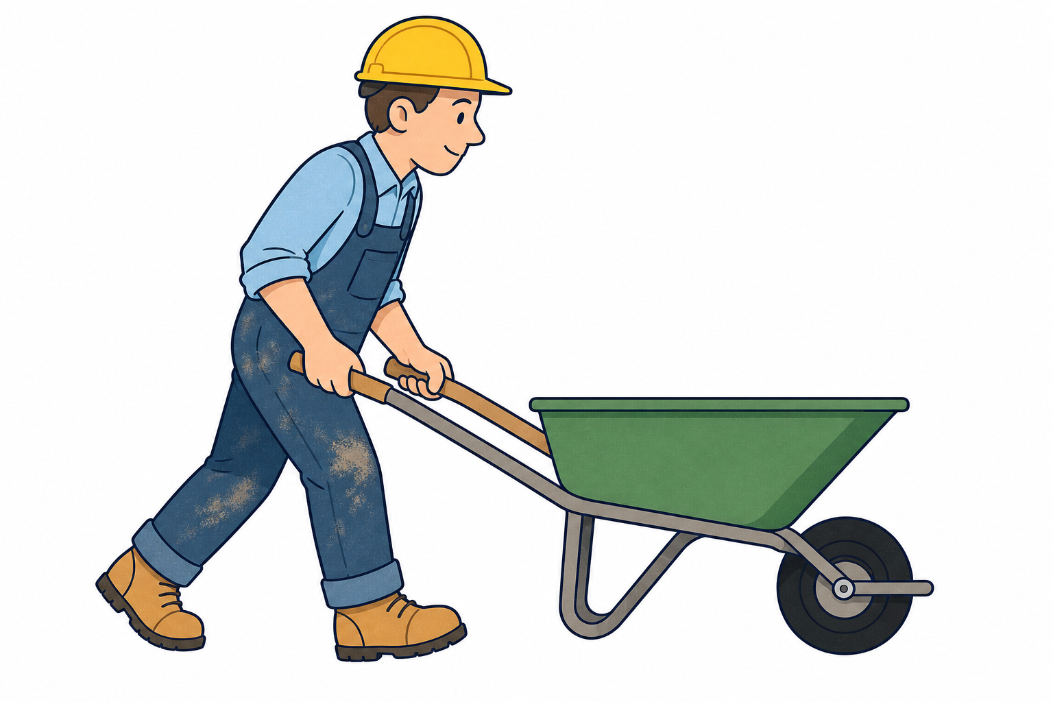 Builder pushing a wheelbarrow, the everyday push example named in the step