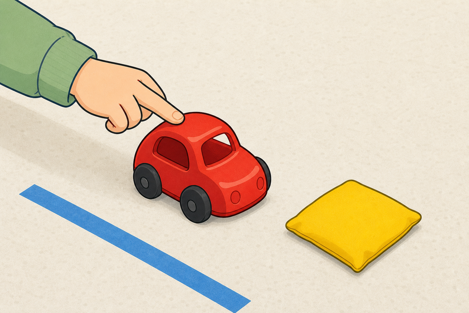 Small push: car stops near the start, one marker set down