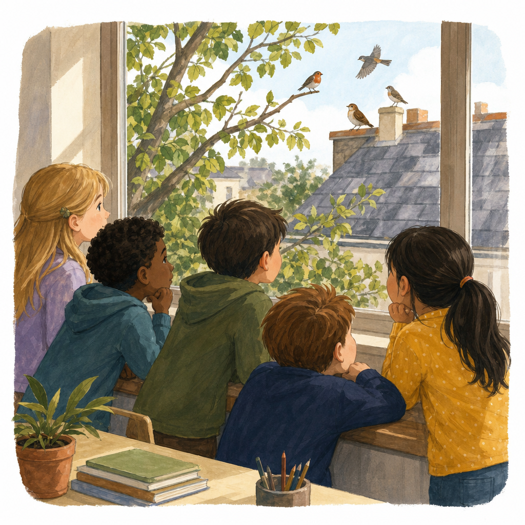 Illustration for Birds in the school yard