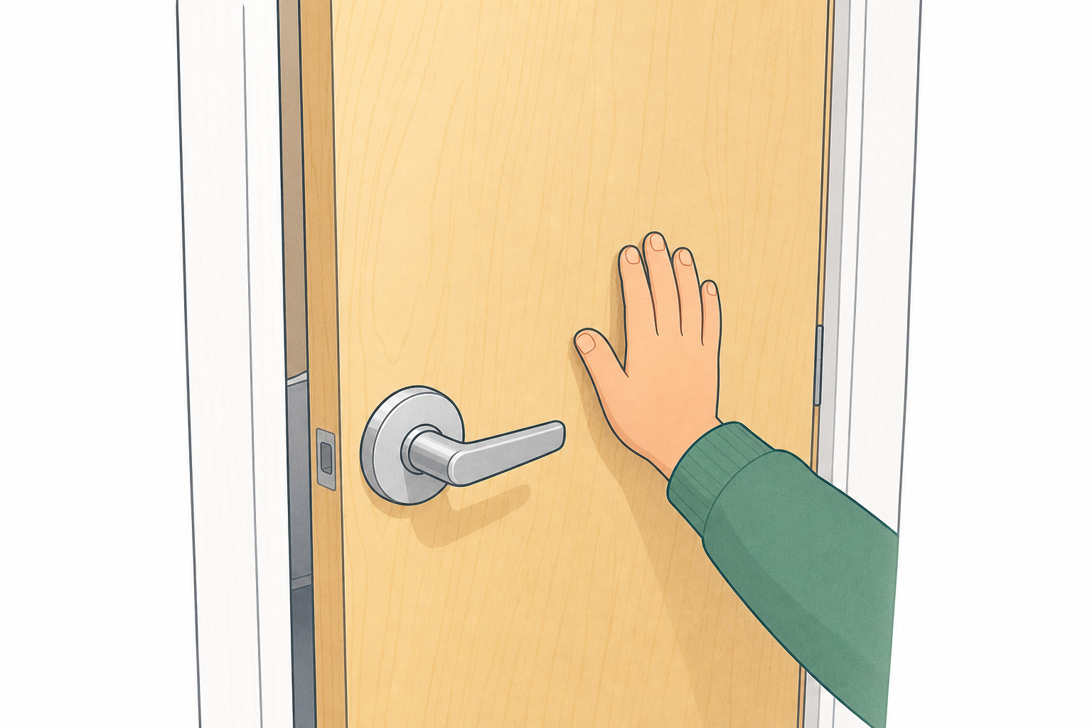 The classroom door being opened, the object used to explain push and pull