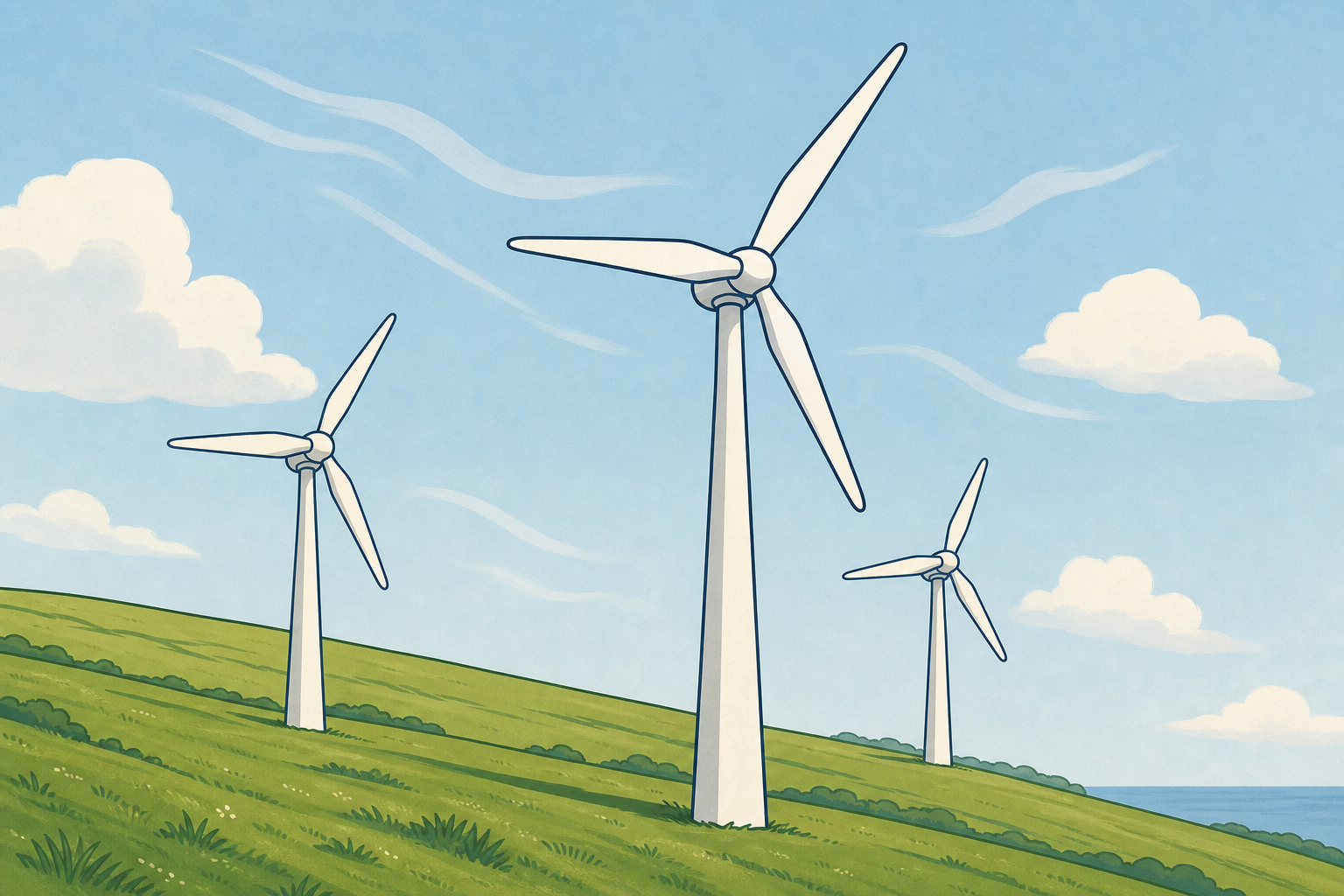 Wind turbines on an Irish hill, the energy source the lesson works with
