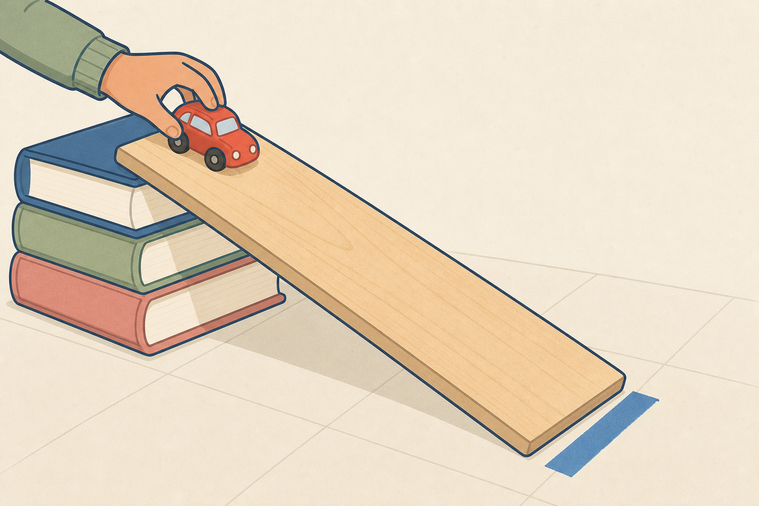 The ramp and car the class will test, shown close and plainly