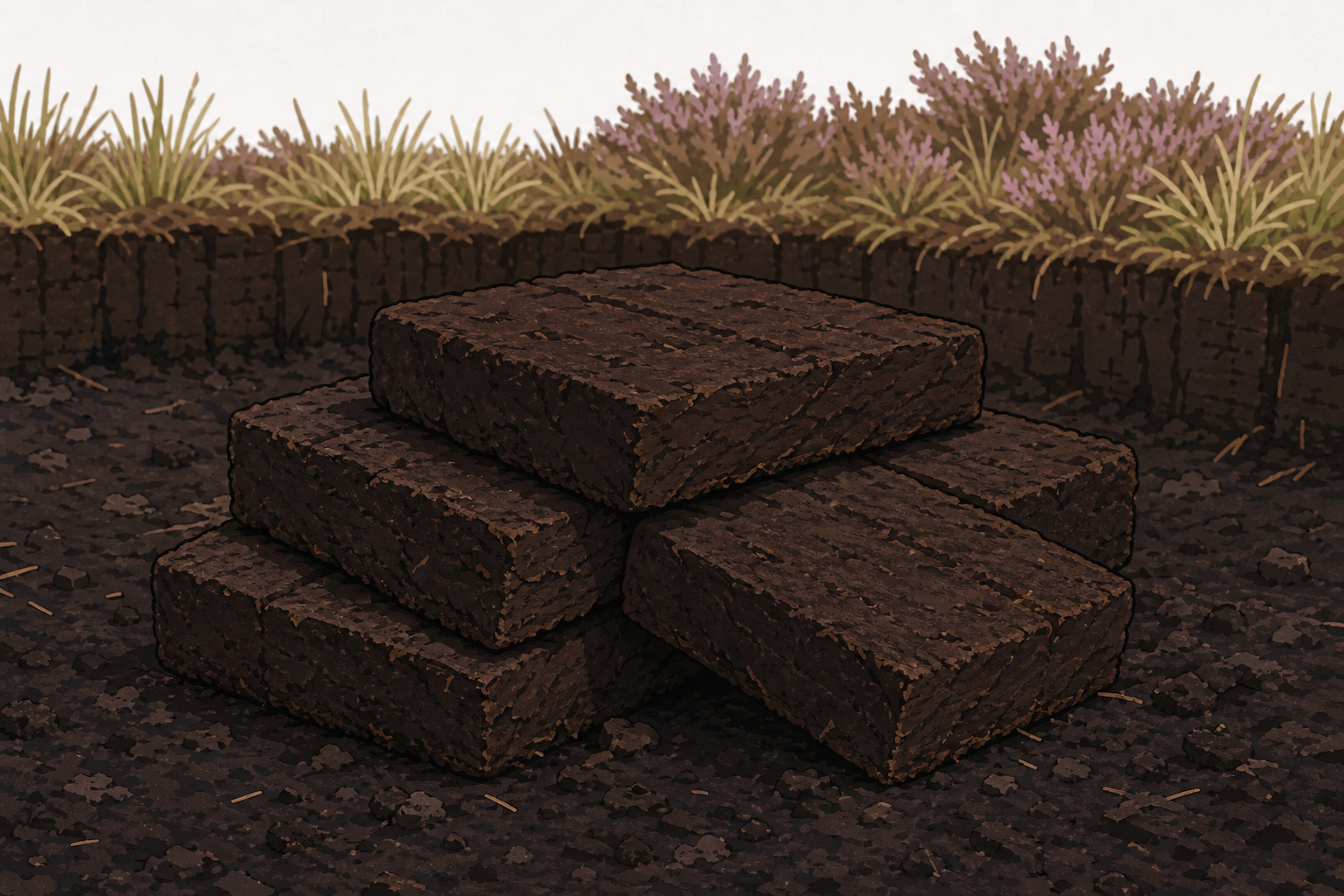 Cut turf from a bog, the lesson's example of a non-renewable source