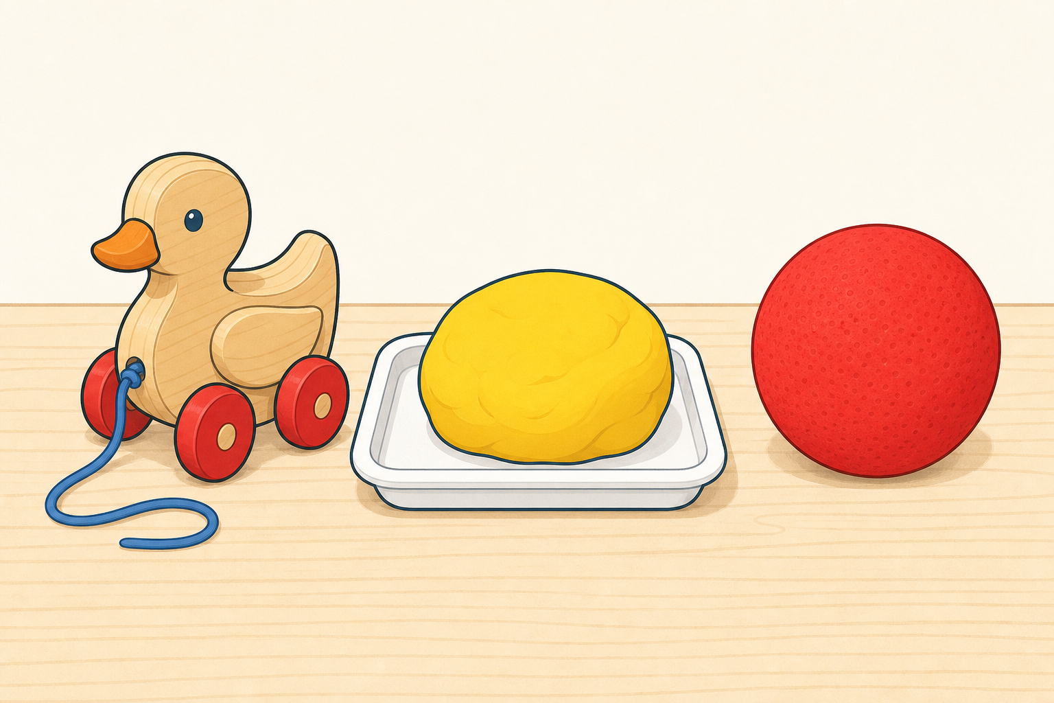 The three station objects children will handle, so they recognise each one