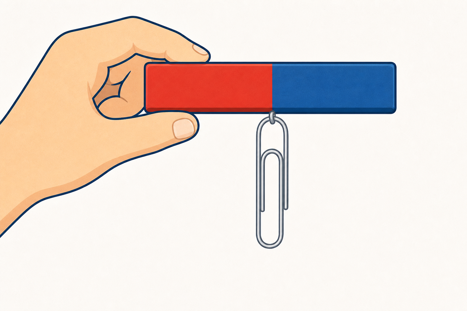 Start of the chain: first paperclip hanging from the magnet